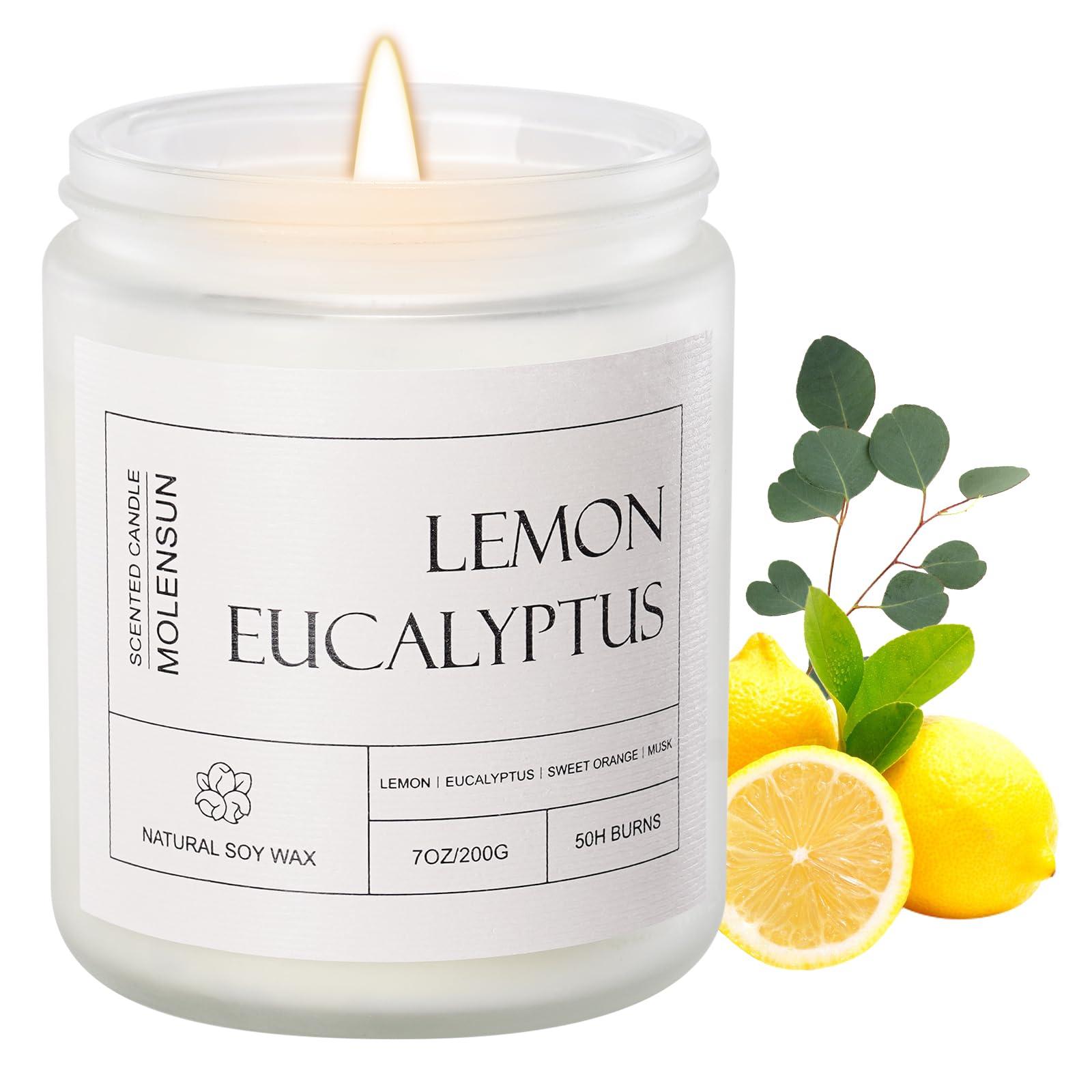 Molensun Lemon Eucalyptus Scented Candles, Mother's Day Gifts, Aromatherapy Jar Candle, 7 oz Long Lasting Candles, Soy Wax Candle Gift for Women