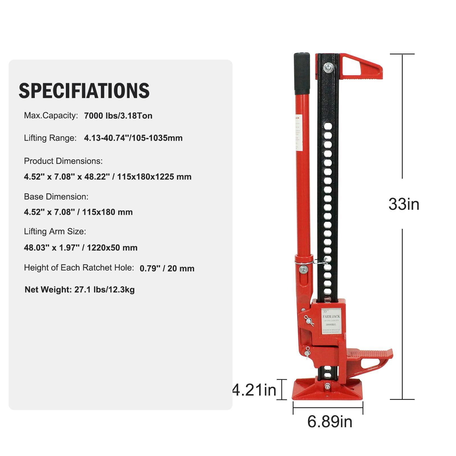 High Lift Jack 33" Ratcheting Off Road Utility Farm Jack, 3 Ton (6,600 Lb) Capacity Floor Jack Ideal for Car/Truck/ATV/SUV - Image 3