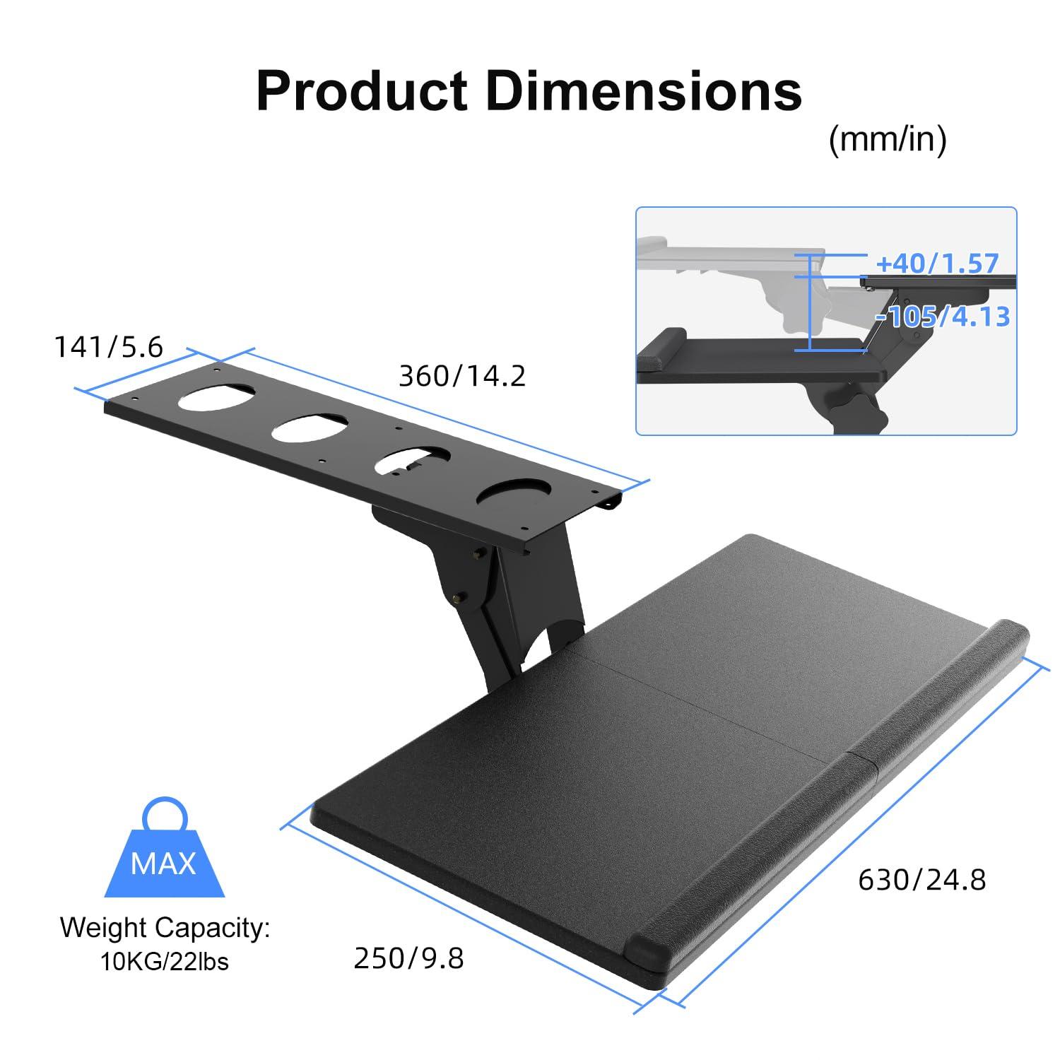 Suptek Keyboard Tray Under Desk Height Adjustable Ergonomic Sliding Keyboard and Mouse Tray, 25”x9.8”, DSF5 - Image 2
