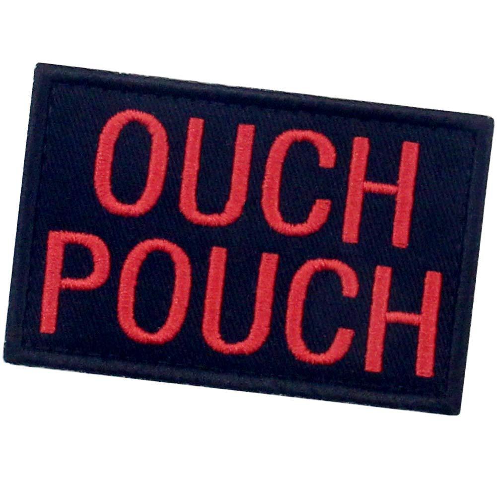 Ouch Pouch Embroidered Patch Tactical Moral Applique Fastener Hook & Loop Emblem, Red & Black - Image 4