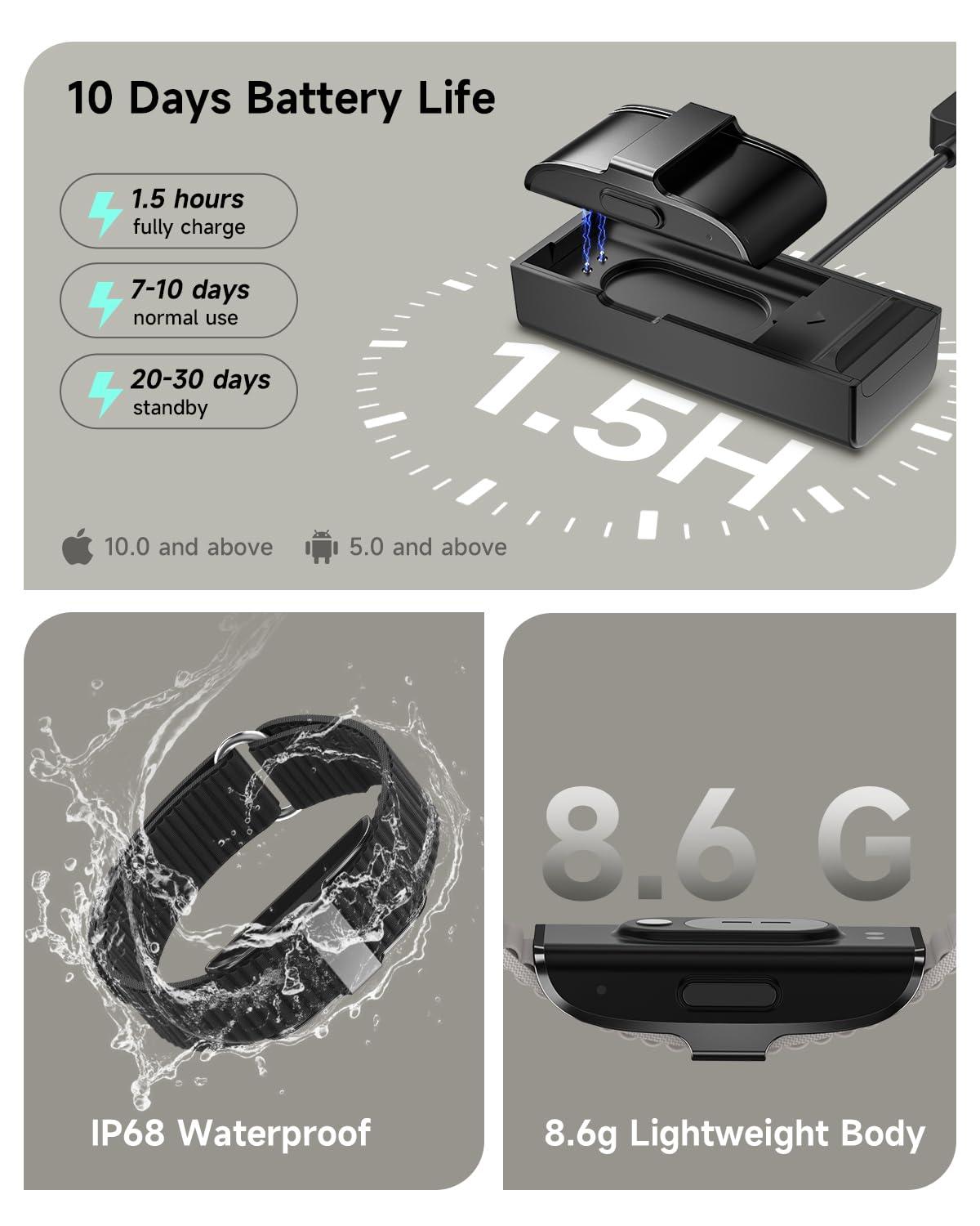 Health Fitness Tracker, Wearable Activity Step Tracker for Men Women, Continuous Sleep/ Heart Rate/ SpO2/ Stress/ Blood Pressure Monitor, IP68 Multiple Sports Modes Watch, Free App for Android iPhone - Image 6