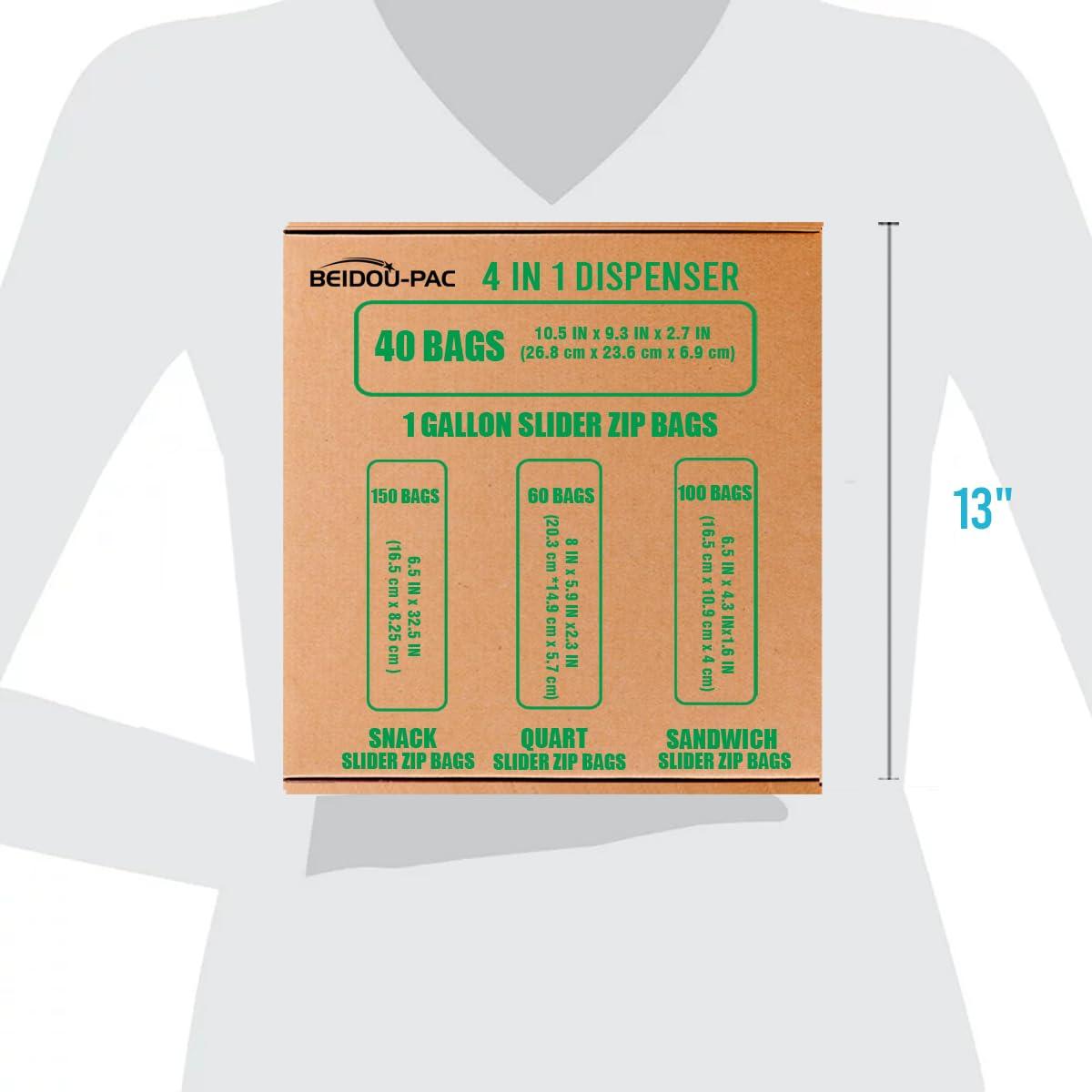 BEIDOU-PAC Combo Slider Storage Bags, 350 Count Resealable Variety Pack with Organizer, Reclosable Clear Plastic Snack, Sandwich, Quart,Gallon Size Bags (Variety Pack) - Image 6