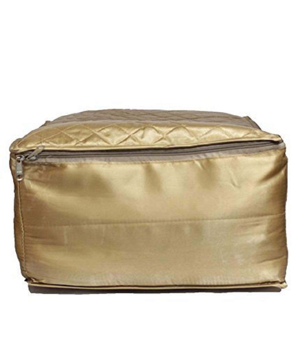 Kuber Industries Saree Cover Set of 2 Pcs Large Size in Golden Satin Wedding Gift - Image 3