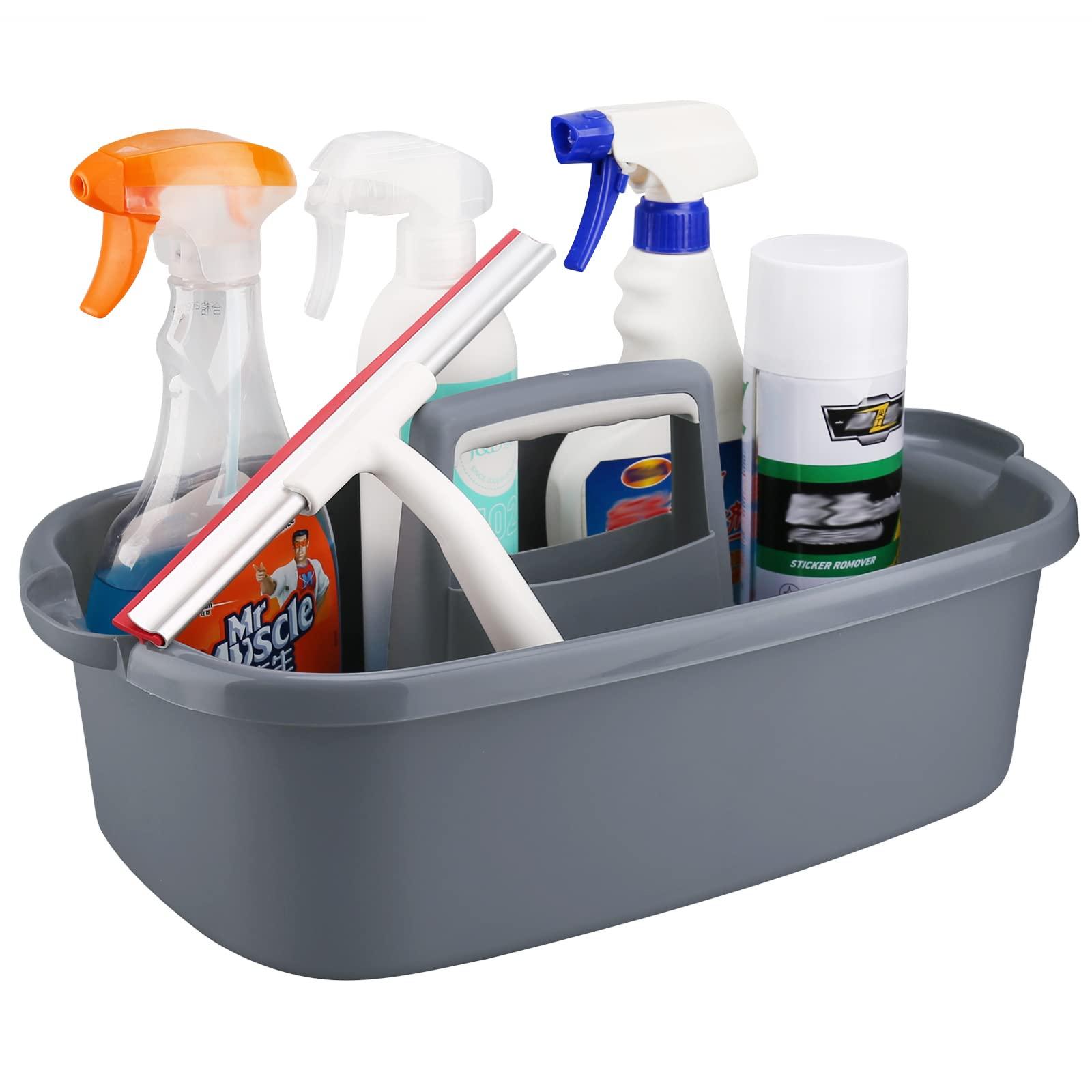 KeFanta Cleaning Supplies Caddy, Household Tools Organizer with Handle, Large Plastic Bucket, Portable Shower Basket Tote, Gray