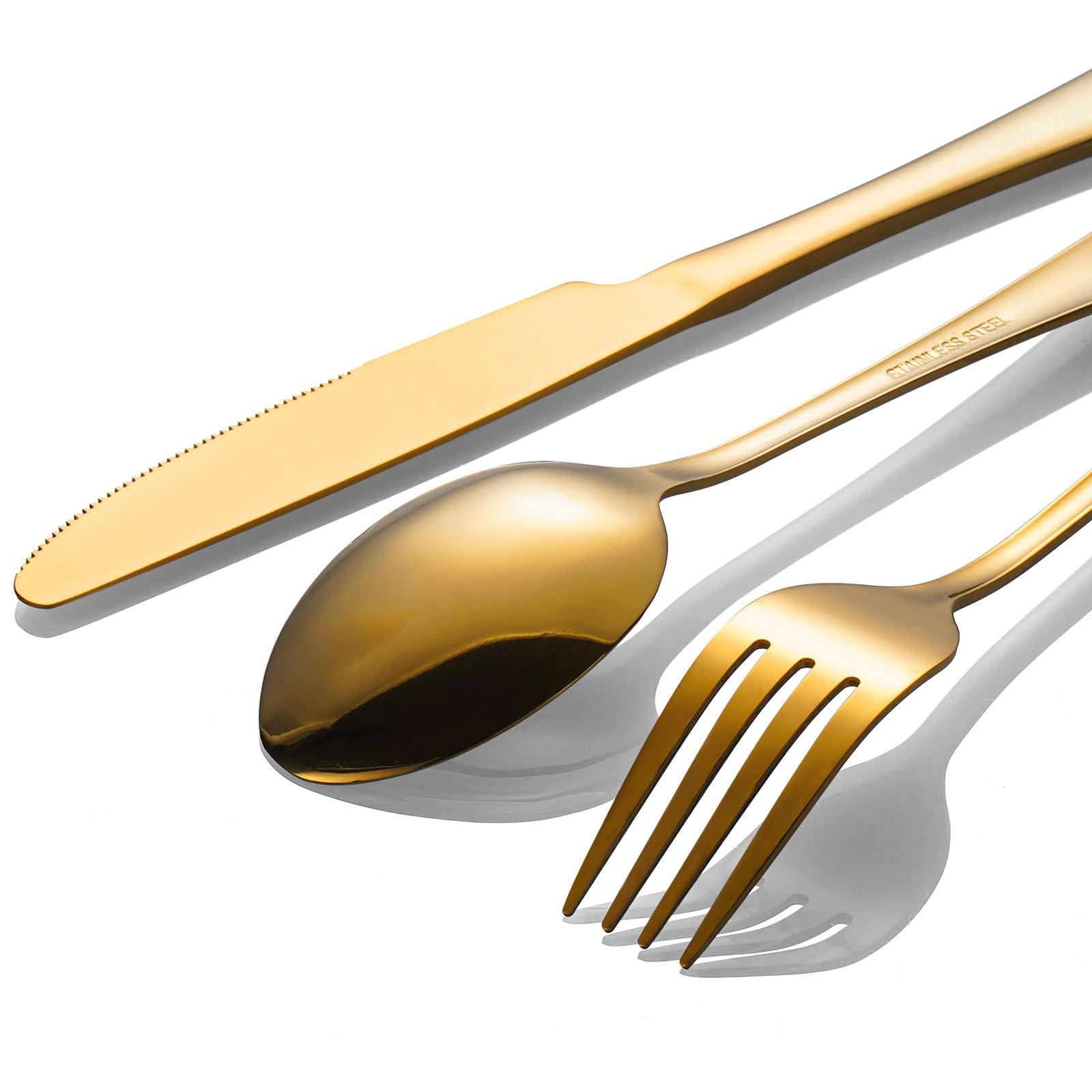 60-Pcs Gold Silverware Set - Stainless Steel Flatware Cutlery Set Service for 20, Mirror Polished Gold Flatware Set Include Forks Spoons Knives for Home, Wedding, Restaurant, Dishwasher Safe - Image 4
