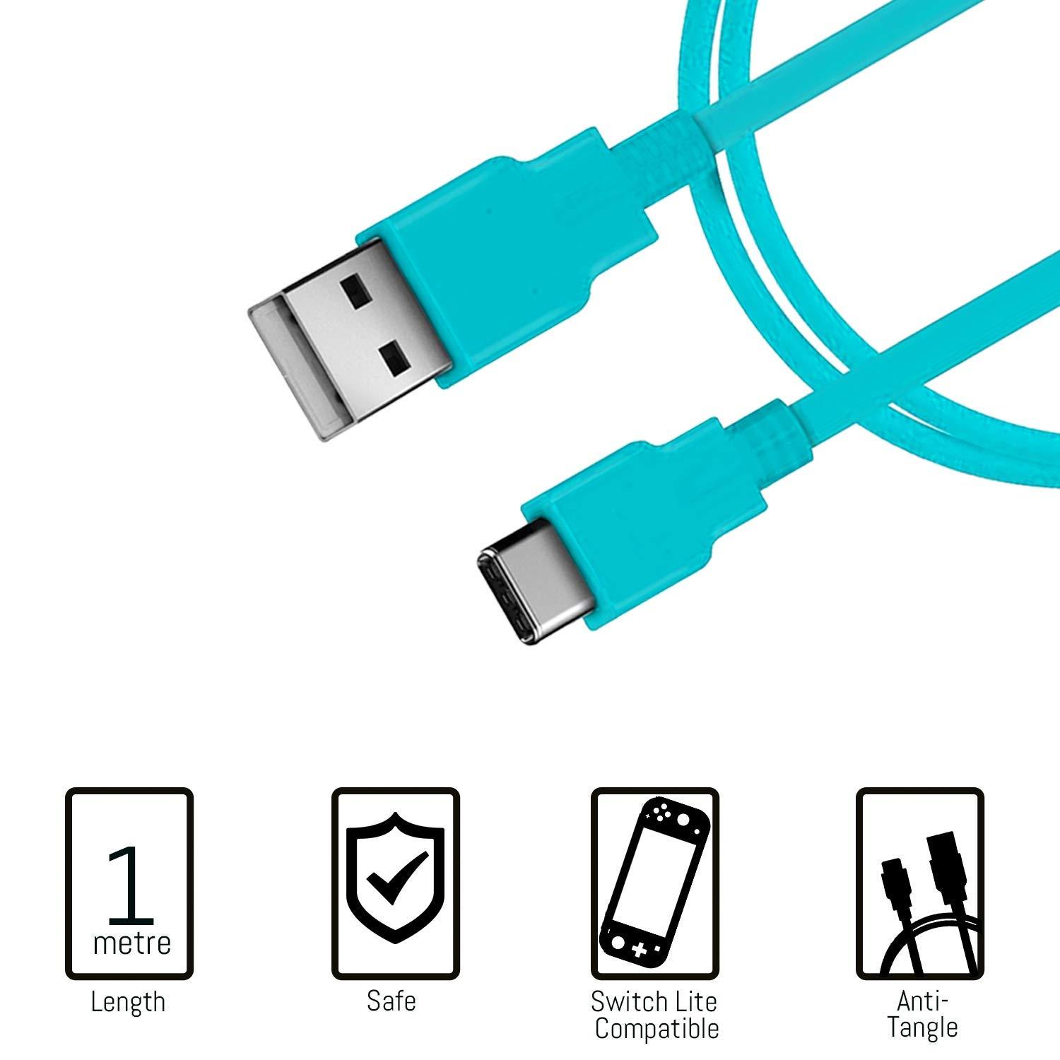 Orzly Switch Lite Accessories Bundle - Case & Screen Protector for Nintendo Switch Lite Console, USB Cable, Games Holder, Grip Case, Headphones, Thumb-Grip Pack & More (Gift Pack - Turquoise Blue) - Image 8
