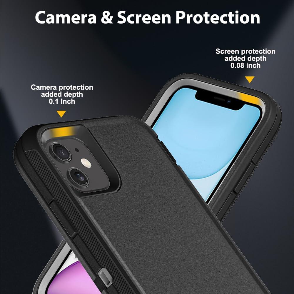 TFDSEUGH for iPhone 11 Case with 2Pcs Tempered Glass Screen Protector and 1Pcs Camera Lens Protector, Military Grade 3 in 1 Heavy Duty Shockproof/Drop Proof/Dust Proof Case (Black/Grey) - Image 3