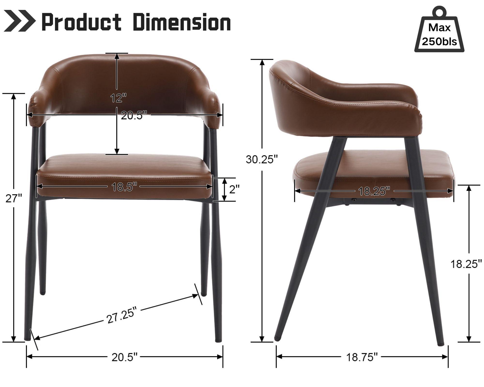HNY Modern Dining Room Arm Chairs Set of 4, Retro Faux Leather Upholstered Barrel Dining Chairs with Arms Mid-Century Brown Accent Chair with Metal Legs, Open-Back Kitchen Side Chair for Living Room - Image 2