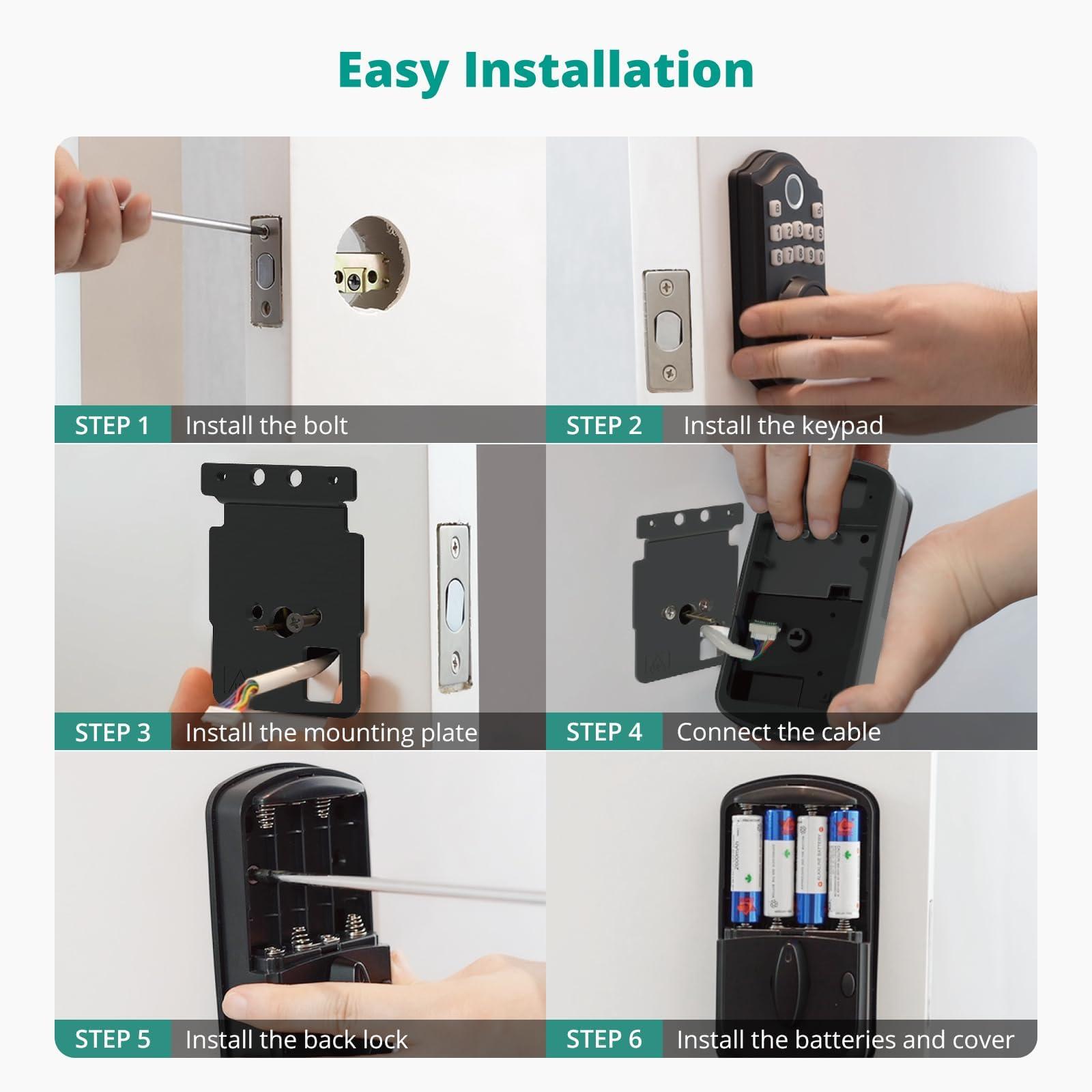 AkaGear DS10 Pro Keyless Entry Door Lock, Fingerprint Door Locks, Electronic Keypad Lock, Smart Deadbolt, Smart Locks for Front Door, Auto-Lock & One Touch Locking with Bluetooth - Satin Nickel - Image 9