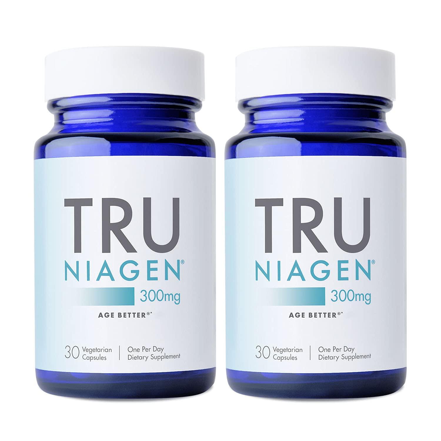 TRU NIAGEN Patented NAD Supplement for Anti Aging and Cell Regeneration, 300mg Niagen, 30 Servings | Supports Cellular Energy, Brain, Muscle | Nicotinamide Riboside (NR) Take 1 Daily | 2 Bottles