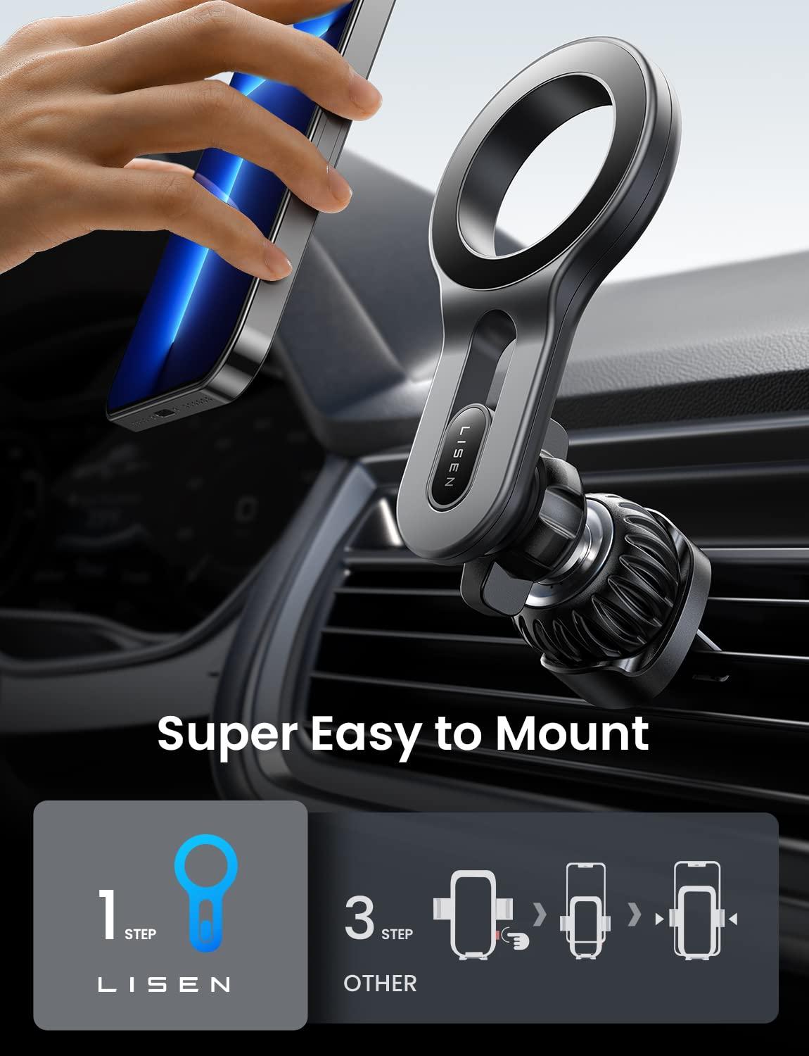 LISEN for MagSafe Car Mount Magnetic Car Phone Mount, Air Vent Phone Holder Car [Super Strong Magnets] Hands Free Cell Phone Holder 17X Strong Clip Car Accessories fit iPhone 16 15 14 13 Pro Plus Max - Image 7