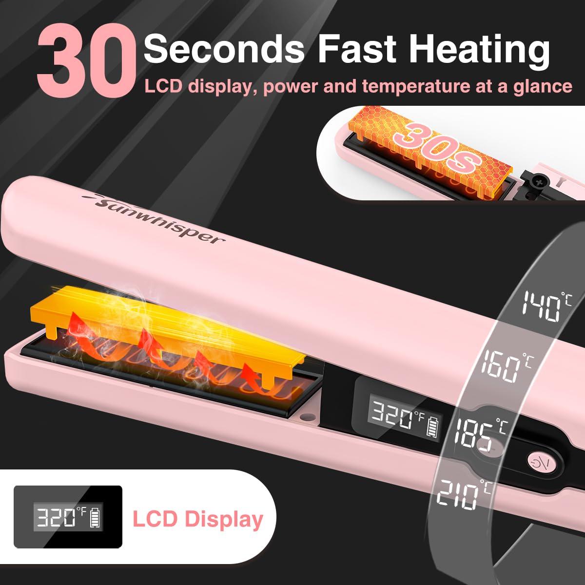 9600mAh Cordless Flat Iron Hair Straightener Rechargeable, Cordless Hair Straighteners for Women, Wireless Straightener for Car, 20 Million Negative Ions, LCD, 6 Adjustable Temp(Pink) - Image 7