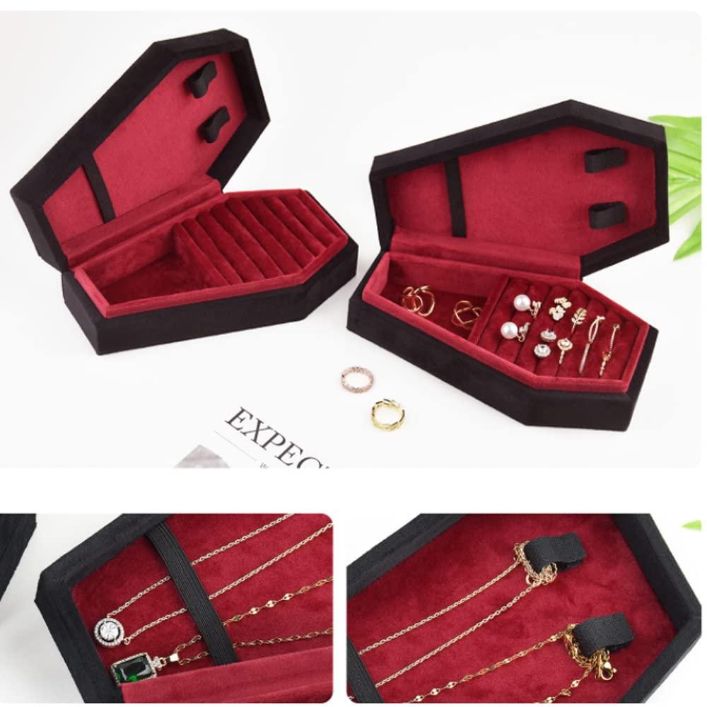 Giftop Velvet Coffin Jewelry Travel Case Holder for Gothic Wedding Ceremony,Gothic Jewelry Organizer Decoration (Black and Red) - Image 5