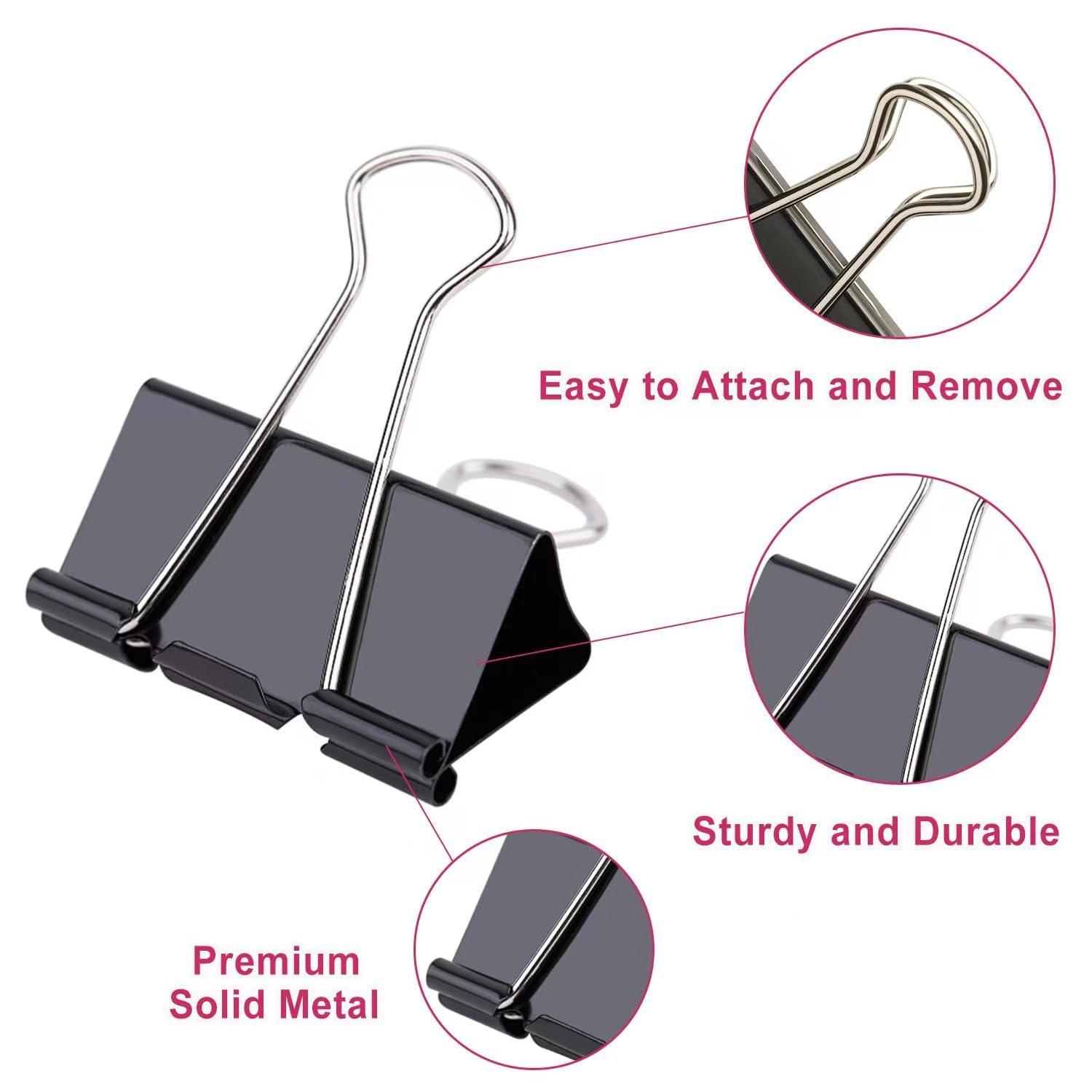 STOLCA 208 PCS Binder Clips Paper Clamps Assorted Sizes, Metal Paper Binder Clip, Black Binding Paperwork Clamp Bulk, Office Supplies for School Teachers - Image 5