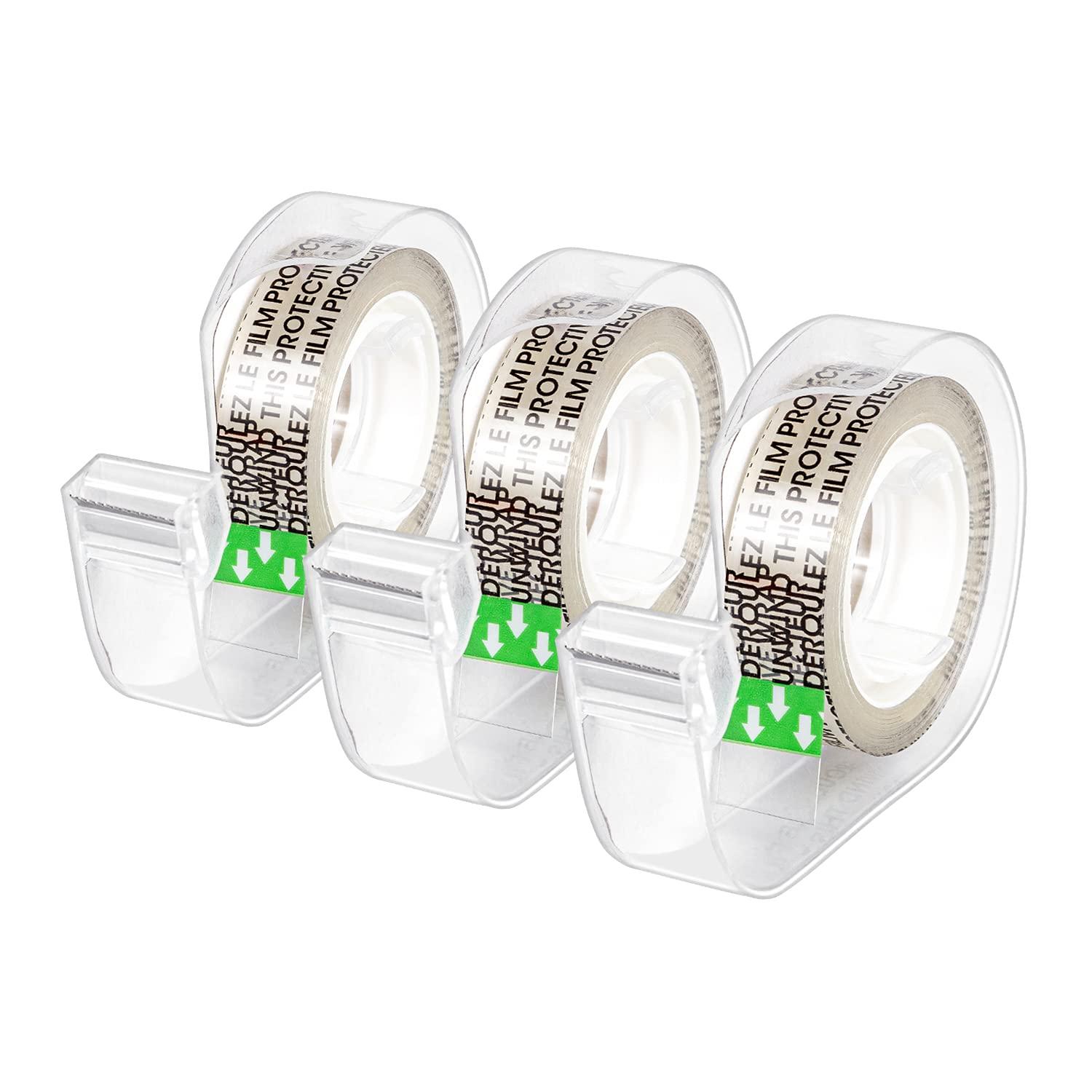 Amazon Basics Double Sided Refillable Permanent Tape with Dispenser, Narrow Width, 1/2 x 252 inches, 3-Pack, Translucence