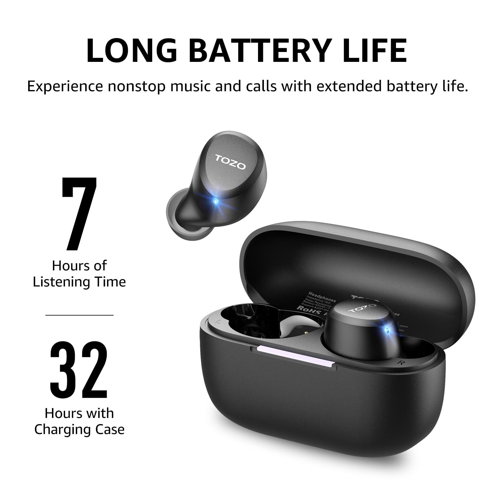 TOZO A1 Wireless Earbuds Bluetooth 5.3 Light Weight in Ear IPX5 Waterproof Headphones 2 Mic for AI Calls, Immersive Premium Sound Bass Headset with Charging Case, 32 Presets EQ Customization via App - Image 5