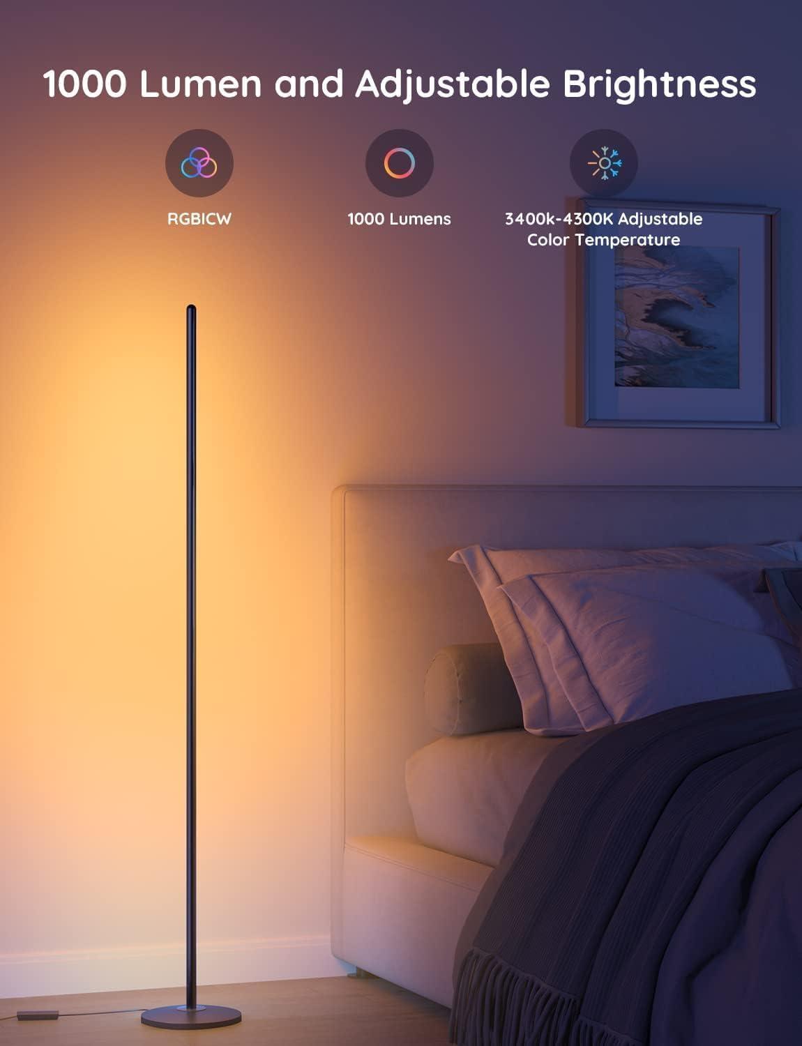 Govee RGBIC Floor Lamp, LED Corner Lamp Works with Alexa, 1000 Lumen Smart Modern Floor Lamp with Music Sync and 16 Million DIY Colors, Color Changing Standing Lamp for Bedroom Living Room Black - Image 2