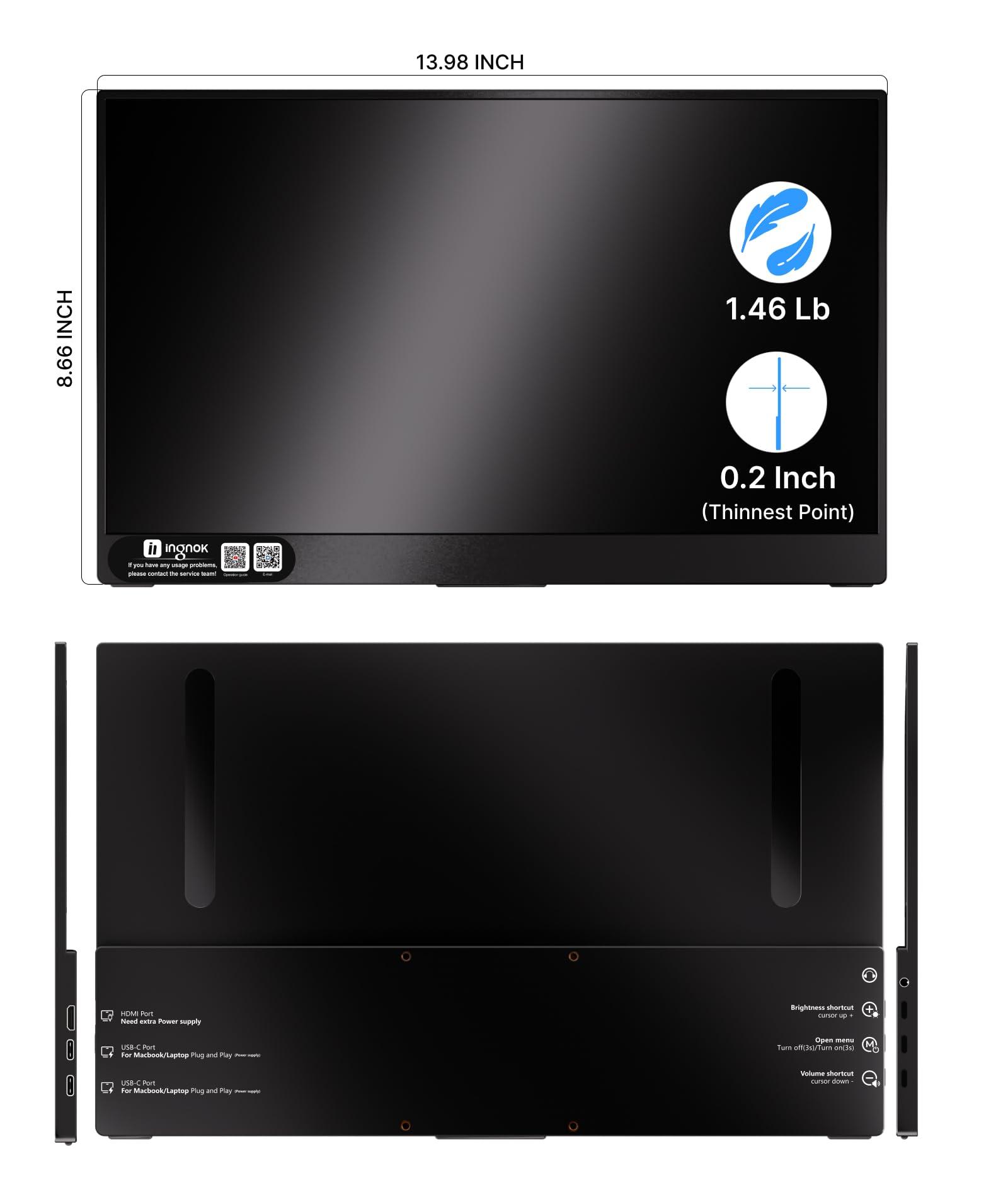 Ingnok 15.6'' FHD IPS Portable Monitor – Ultra Slim External Screen with USB C/HDMI for Laptop, Mac, PC, Phone, PS4, PS5, Switch (Renewed) - Image 8