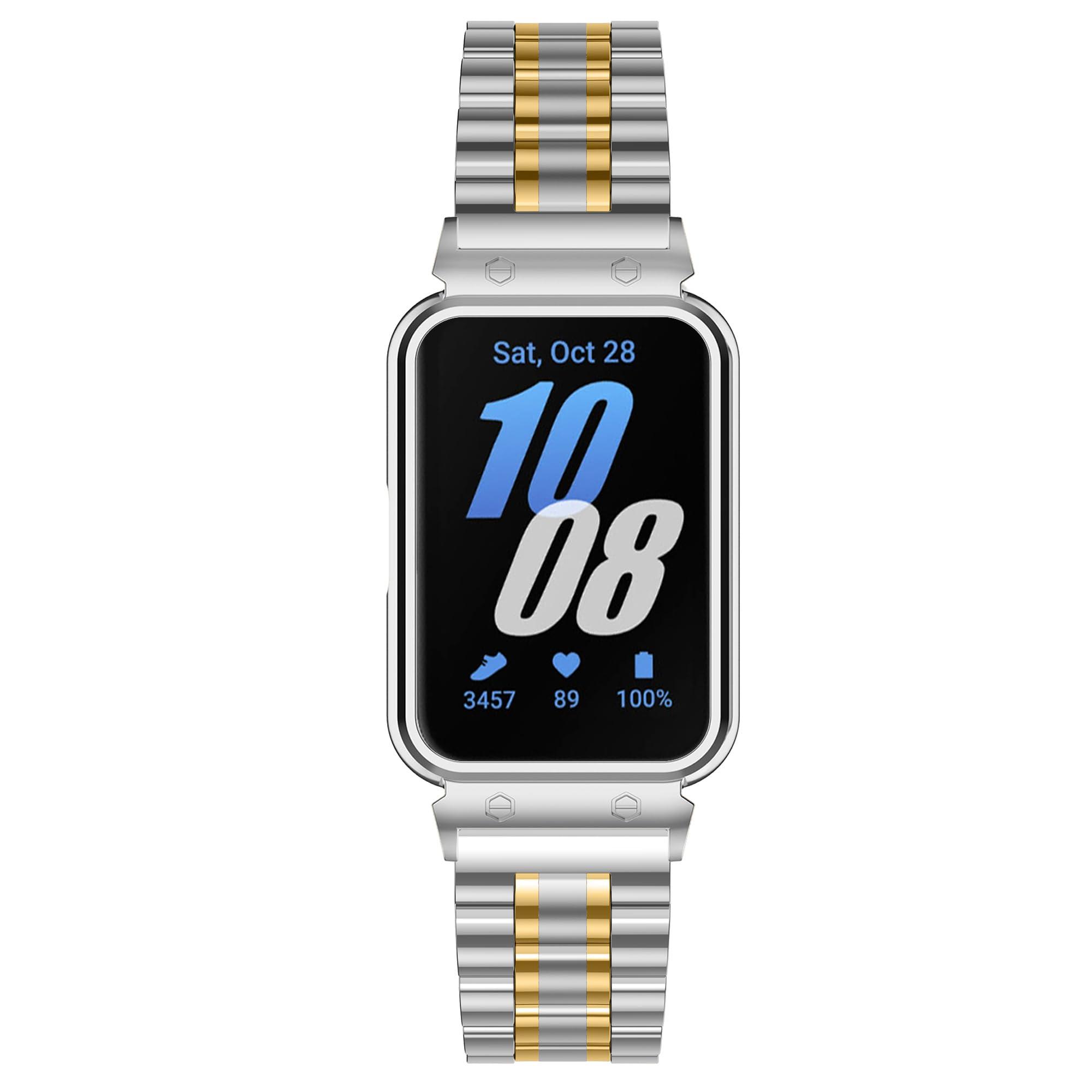 Gheper Metal Watchband Compatible with Samsung Galaxy Fit3[2024] SM-R390 Smartwatch Accessory 316L Stainless Steel Protective Frame Case Design Replacement Wrist Strap Bracelet for Women Men - Image 3
