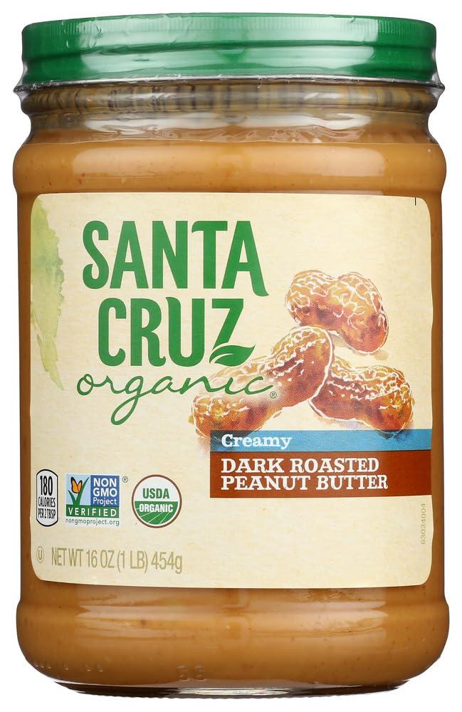 Santa Cruz - Organic Creamy Dark Roasted Peanut Butter - 3 Pack (16 oz per jar) - Plus GTF Sticker & Chocolate Starlight Mint