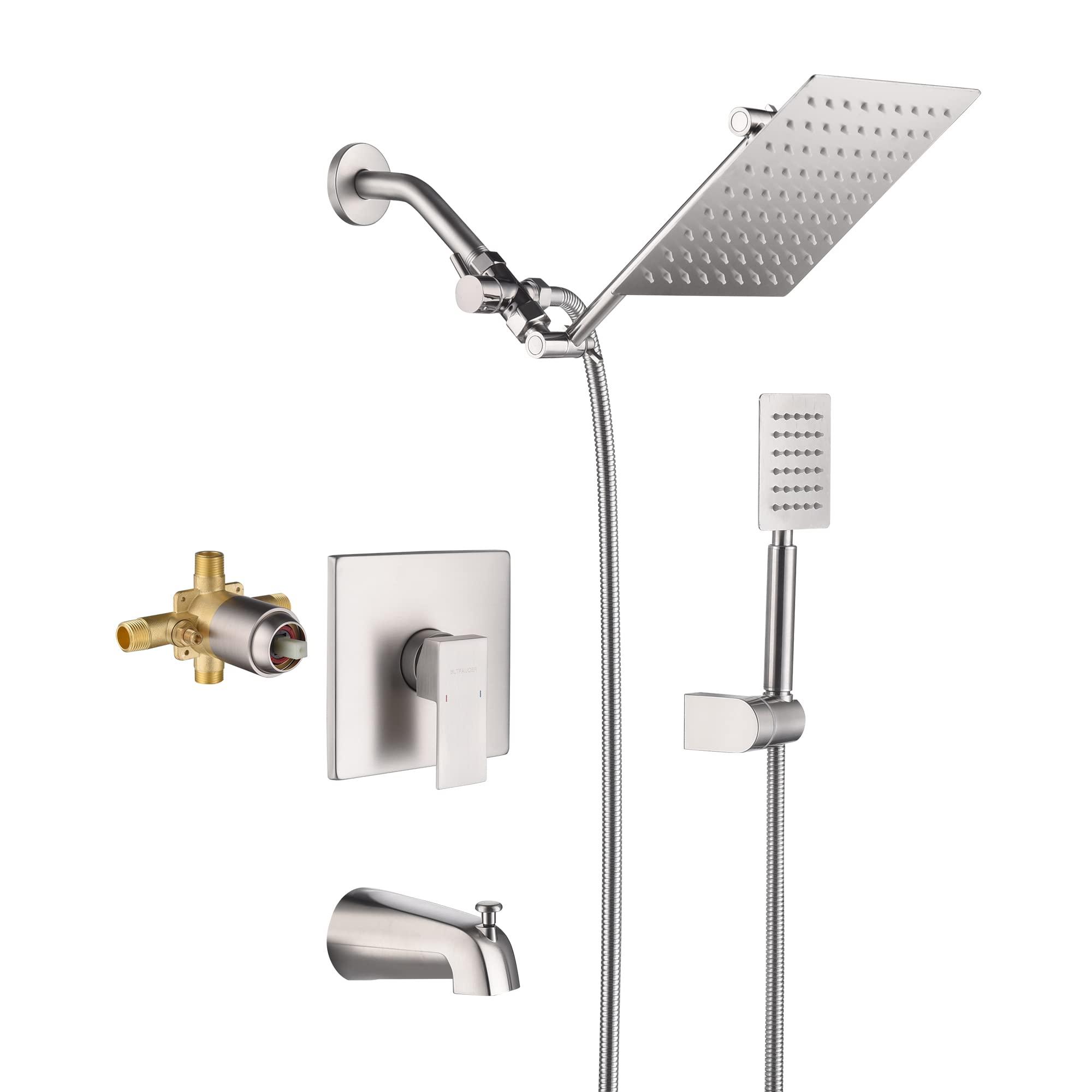 BLTFAUCER Tub Shower Faucet with 8 Inch Shower Head and Handheld, Shower Faucet Set Complete with Adjustable Extension Shower Arm, Tub Spout, Pressure Balance Rough-in Valve Included(Brushed Nickel) - Image 1