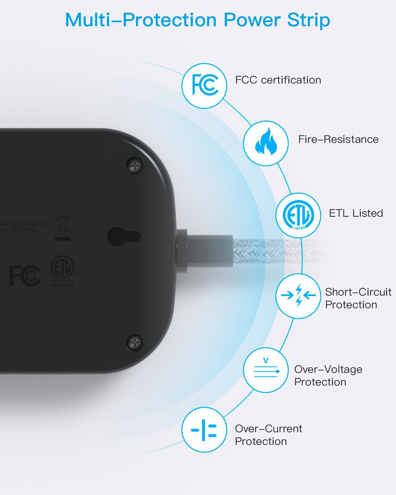 One Beat Cruise Ship Essentials,Travel Power Strip with USB C,Flat Plug Extension Cord with 3 Outlets 4 USB Ports(2 USB C),5 ft Desk Wall Outlet Extender,Non Surge Protector for Cruise,Dorm, Black - Image 7
