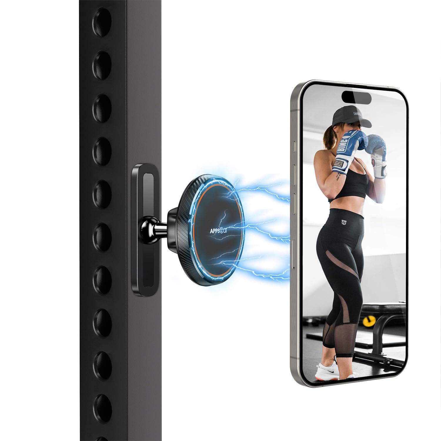 APPS2Car Magnetic Phone Holder for Gym, Alloy Base & Ball Joint, Attach to Metal Surfaces, Dual Magnetic Phone Mount for MagSafe iPhone 12-16 Series - Image 9