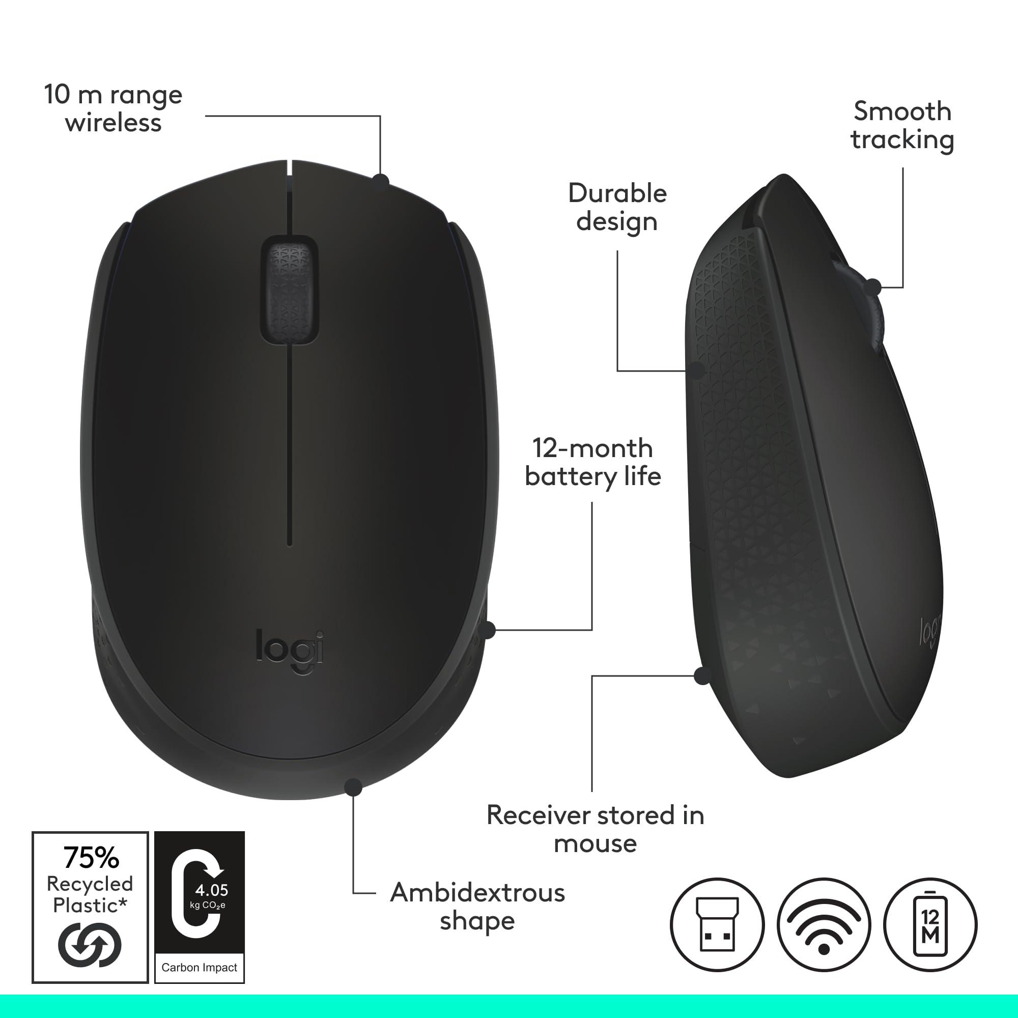 Logitech M170 Wireless Mouse for PC, Mac, Laptop, 2.4 GHz with USB Mini Receiver, Optical Tracking, 12-Months Battery Life, Ambidextrous - Black - Image 8
