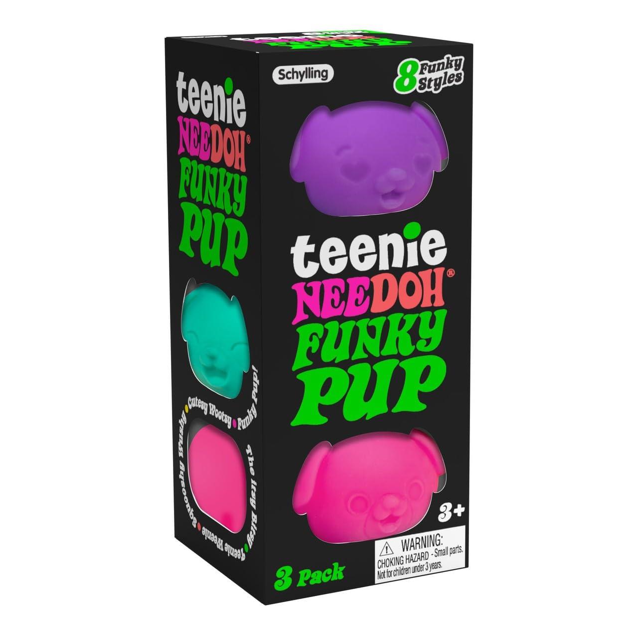 Schylling NeeDoh Teenie Funky Pups - Sensory Squeeze Toy - Contains 3 Mini Groovy Globs - 1.5" Wide - Color May Vary (Pack of 1)