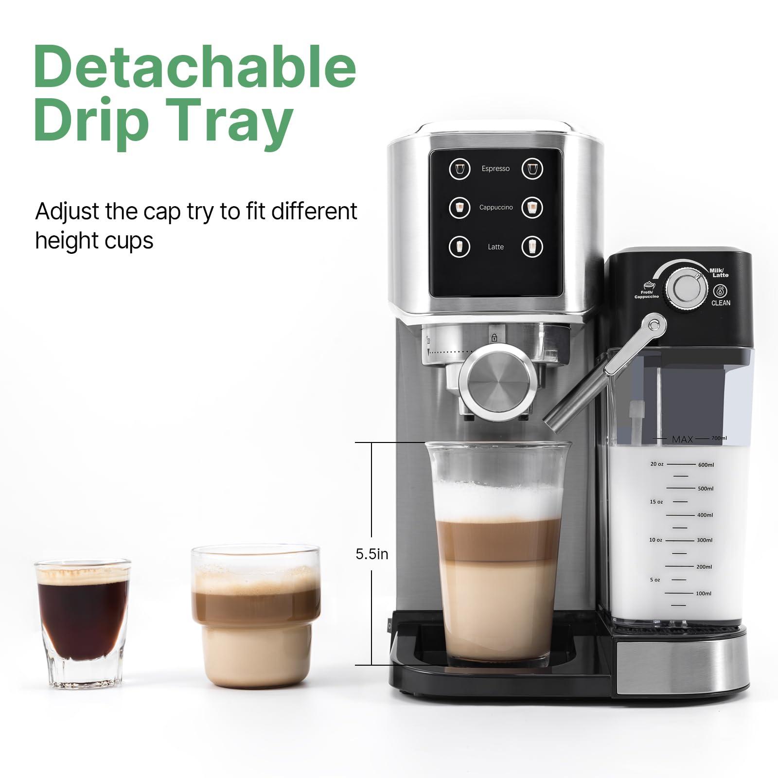 URintells Cuising Espresso Machine 20 Bar, Touchscreen Espresso Maker with Automatic Milk Frother for Cappuccino Latte, Expresso Coffee Machine for Home with Dual Heating System and Dual Pump - Image 8