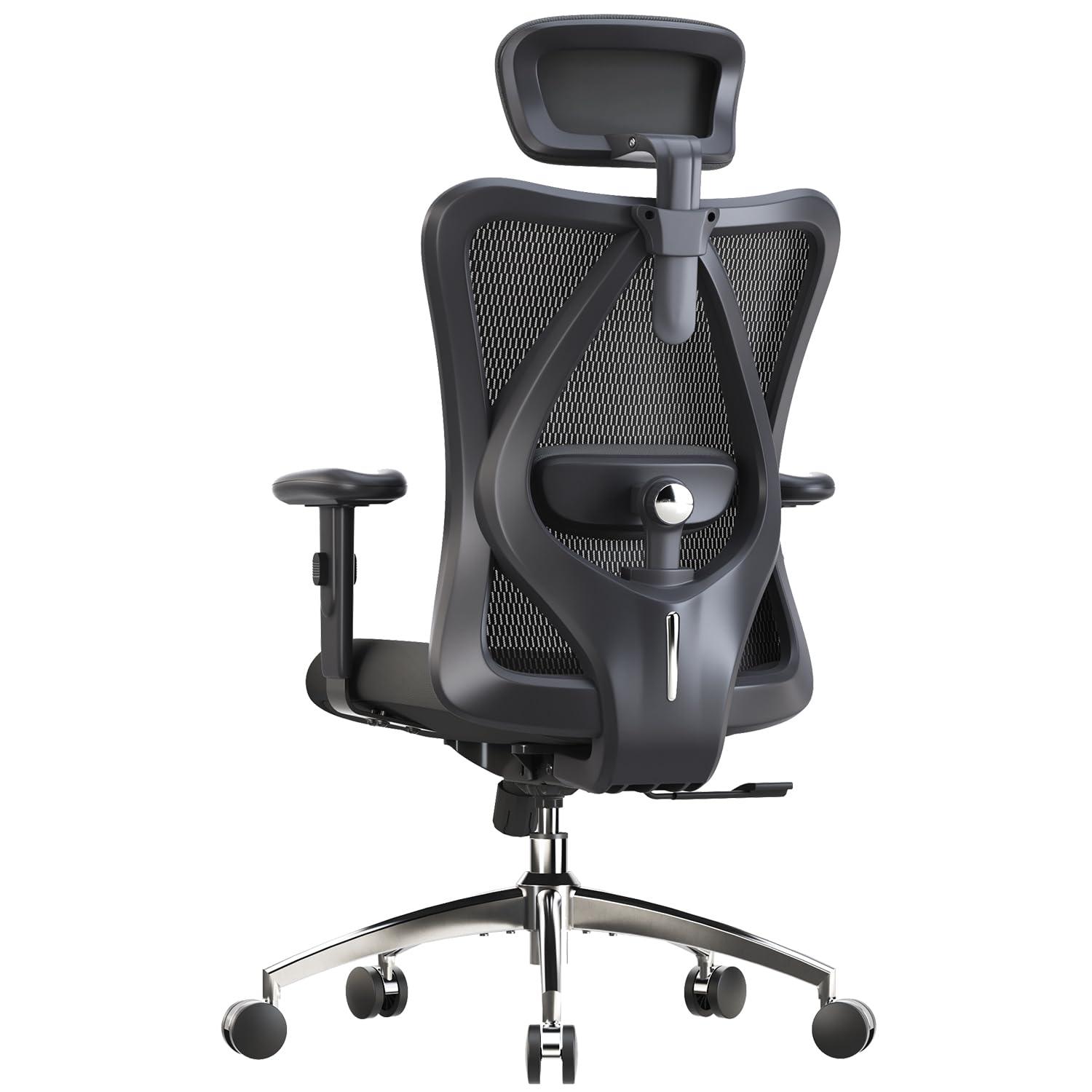 SIHOO M18 Ergonomic Office Chair for Big and Tall People Adjustable Headrest with 2D Armrest Lumbar Support and PU Wheels Swivel Tilt Function Black