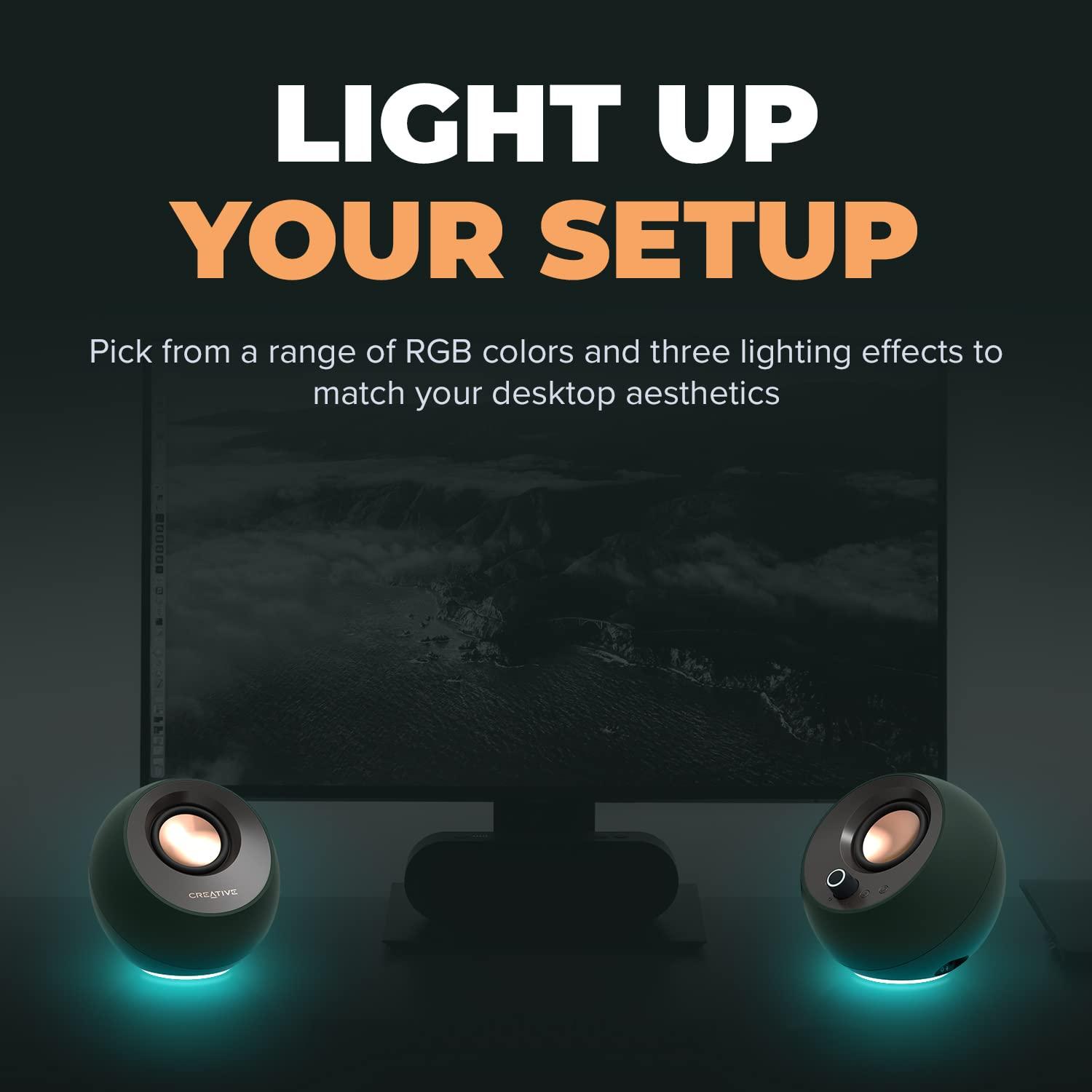 Creative Pebble Pro (Dark Green) Minimalist 2.0 USB-C Computer Speakers with Bluetooth 5.3 and Customizable RGB Lighting, Clear Dialog and BassFlex Tech, USB Audio, Headset Port, for PC and Mac - Image 2