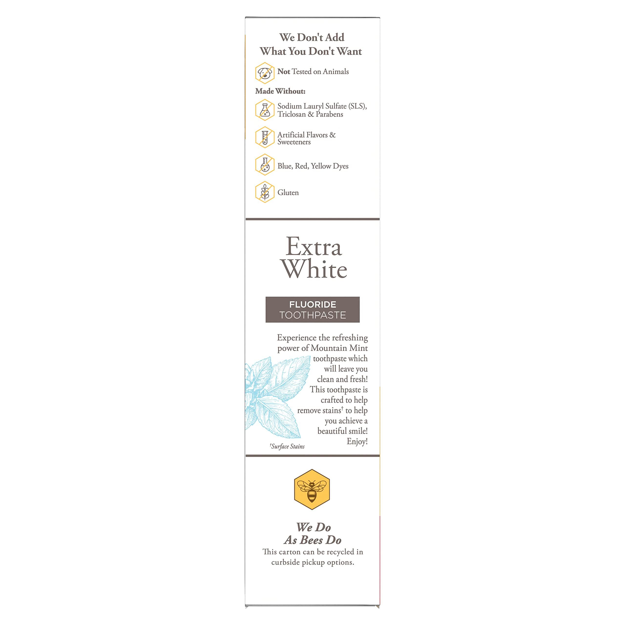 Burt's Bees Extra White Toothpaste, Fluoride Toothpaste, Natural Flavor, Mountain Mint, 4.7 oz, Pack of 3 - Image 8