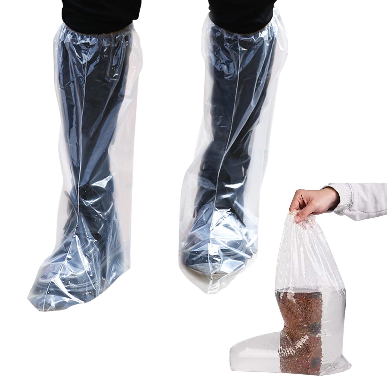 100 Pcs Disposable Thicker Boot and Shoe Covers,19 inch Tall Large,Waterproof Anti-Slip Overshoe (50 Pairs),Outdoor Indoors Overshoes, Fit Up To Men's 11 & Women's 13 (Clear)