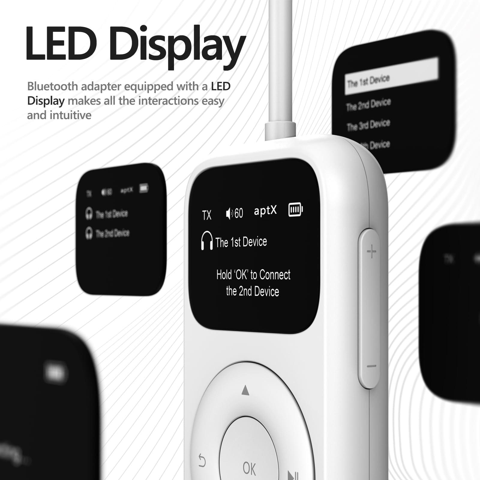 Aisidra Airplane Bluetooth 5.3 Adapter, Bluetooth Transmitter for Headphones with aptX Low Latency, Dual Link, 3.5mm Audio Wireless Transceiver Perfect for Airline, Flights, Aeroplane, Travel, TV - Image 2