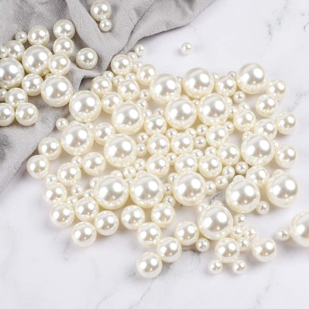 Quefe 150pcs Pearls for Crafts No Holes, Vase Filler Artificial Plastic Pearl Beads for Table Scatter, Wedding, Birthday Party, Home Decoration(8mm, 14mm, 20mm) - Image 5