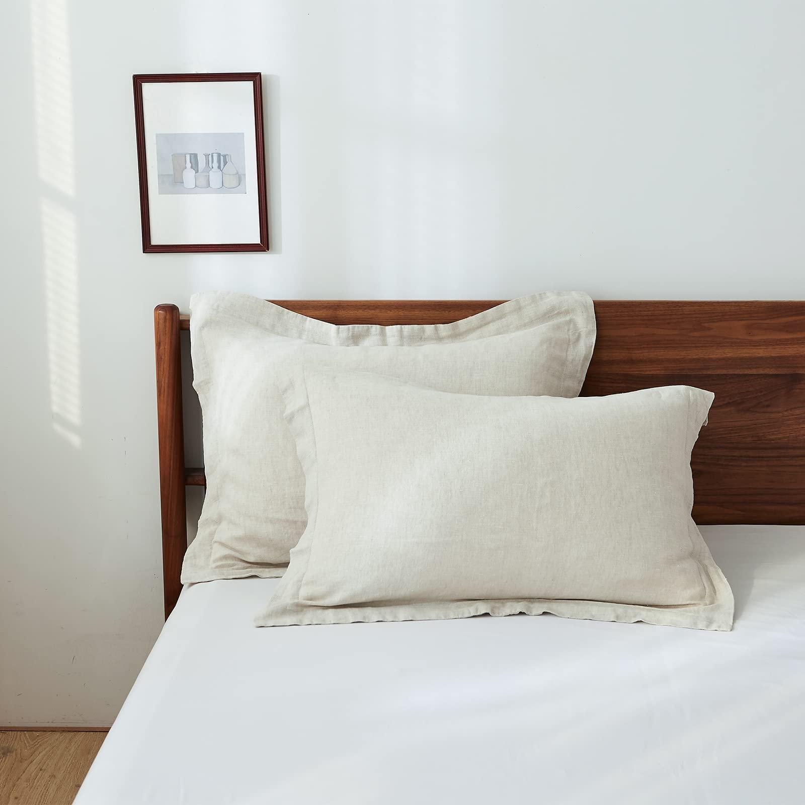 King Linens 100% French Linen Pillow Shams Basic Style - Pack of 2 - Washed Solid Color Natural Flax Soft Breathable - Linen, 20'' x 26''