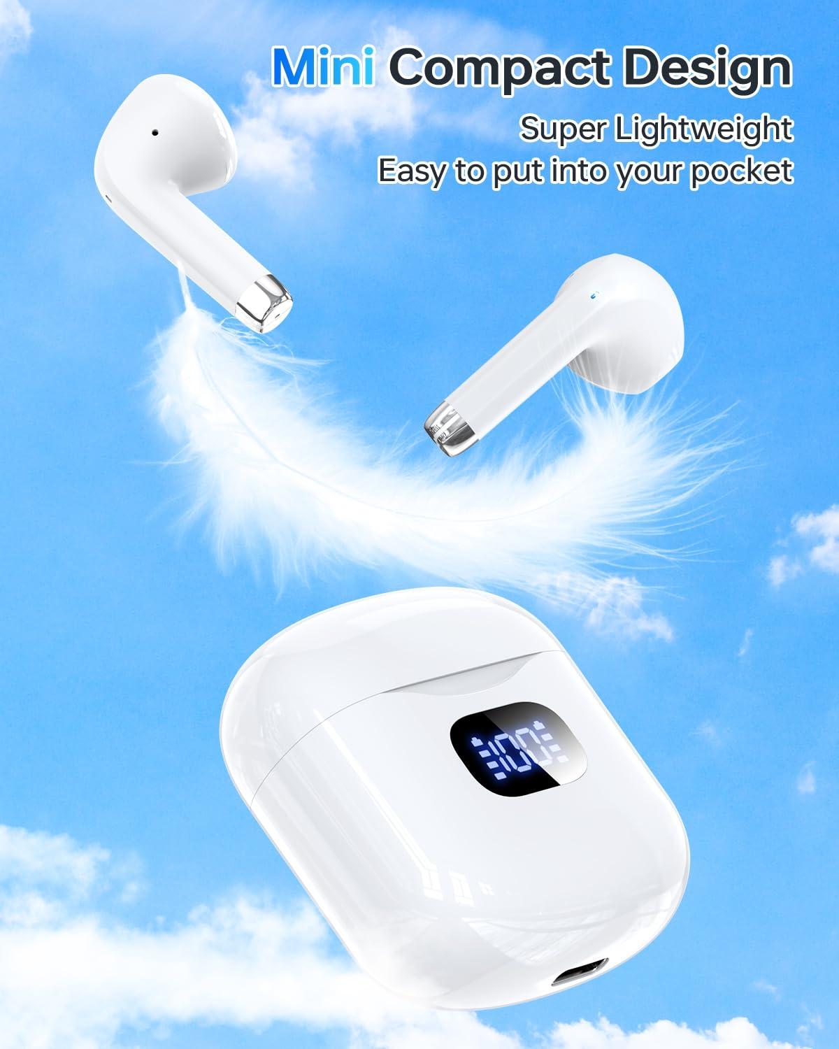 KTGEE Wireless Earbuds Bluetooth 5.3 Headphones, 40Hrs Playback Stereo Ear Buds with LED Display Charging Case IPX7 Waterproof in-Ear Earphones with Mic for Phone Tablet Laptop Sports, White - Image 6