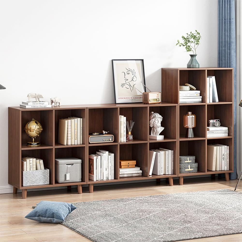IOTXY Open Cube Low Bookcase - 3-Tier Freestanding Storage Display Cabinet Organizer with Legs for Home Office, 11-Cubes Open Shelf Short Bookshelf, Walnut - Image 8