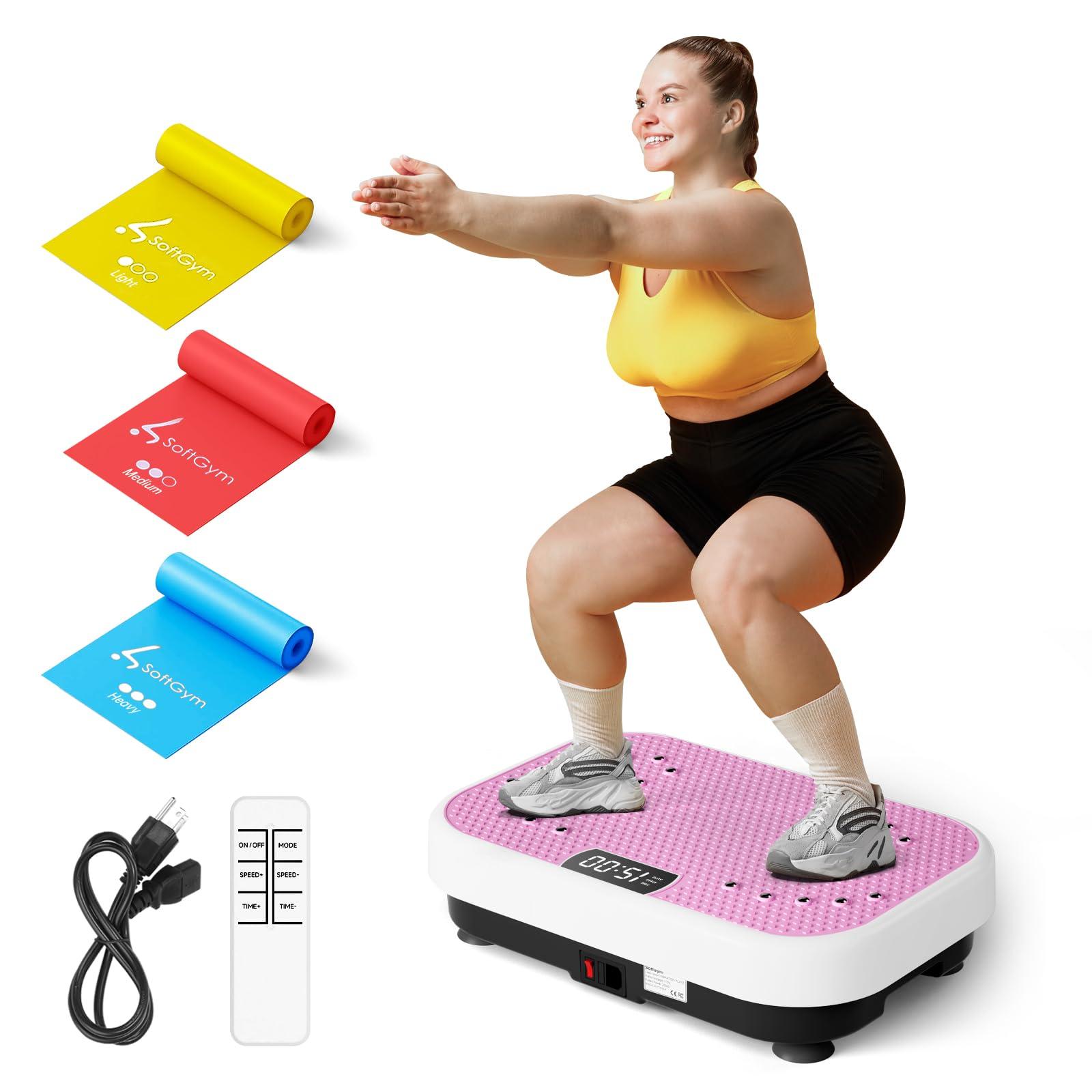 Vibration Plate Exercise Machine for Lymphatic Drainage,Softgym Power Vibrate Stand Shake Board 400 Lbs Capacity Whole Body Workout Waver with Fitness Resistance Bands Weight Loss Gifts for Women Men