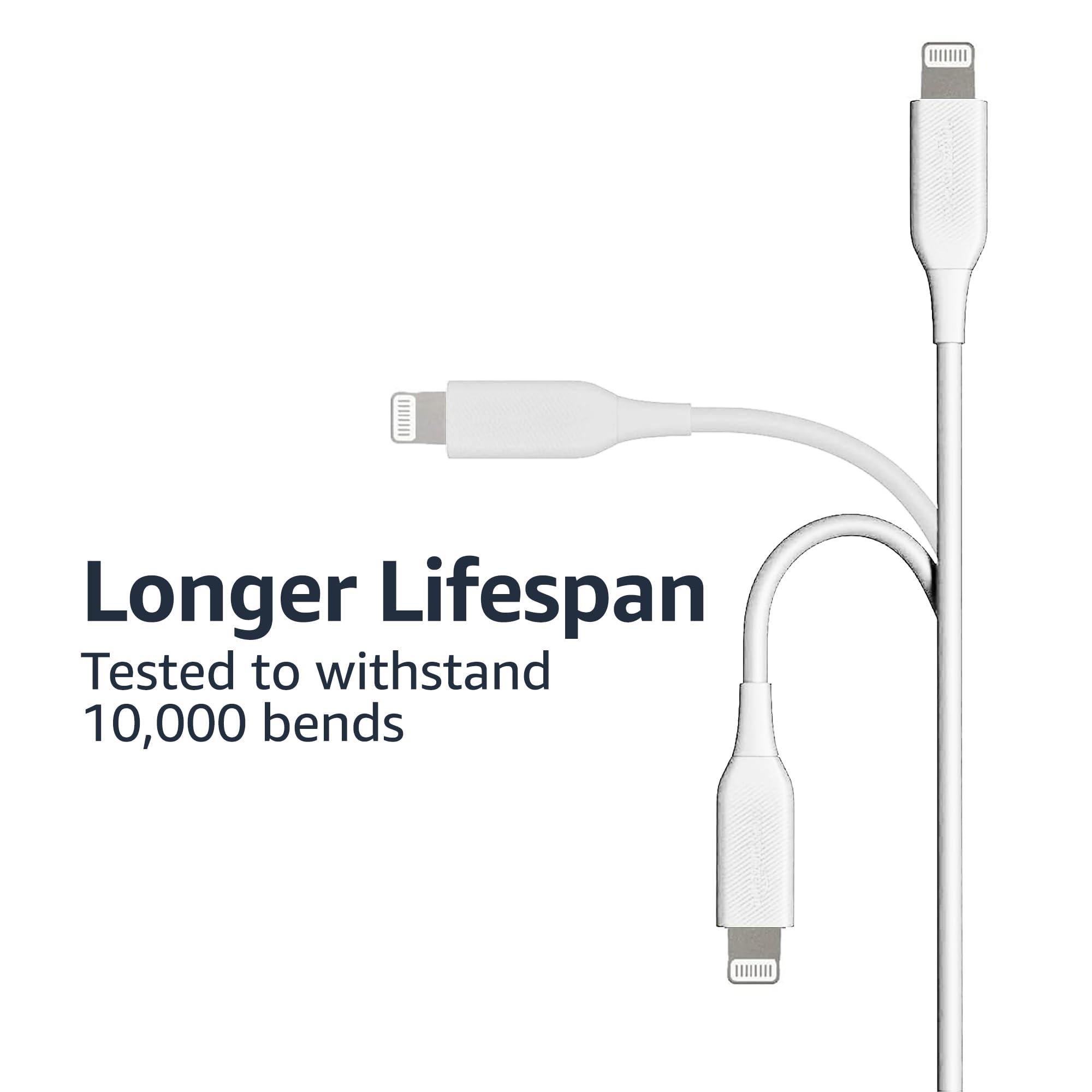Amazon Basics 2-Pack Fast Charging USB-A to Lightning ABS Durable Charger Cable, MFi Certified for Apple iPhone Charging, iPhone 14 13 12 11 X Xs Pro, Pro Max, Plus, iPad, 6 Foot Length, White - Image 3