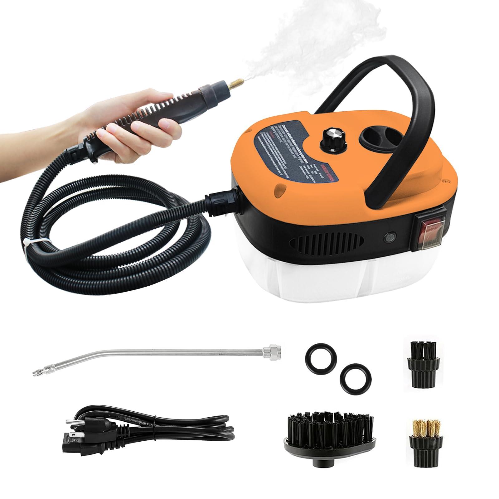 Handheld Steam Cleaner, 2500W Pressurized Steam Cleaner with 3 Brush Heads, Portable Steam Cleaner for Home, Car, Furniture, Kitchen, Bathroom and Wall, Orange