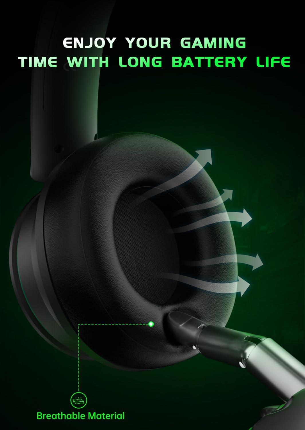 RYR Wireless Gaming Headset for Xbox Series X|S, Xbox One, PS5, PS4, Mac, Bluetooth 5.3, 3D Surround Sound, Rotatable Earmuffs, Gaming Headphones with Noise Canceling Microphones-Blackgreen - Image 7