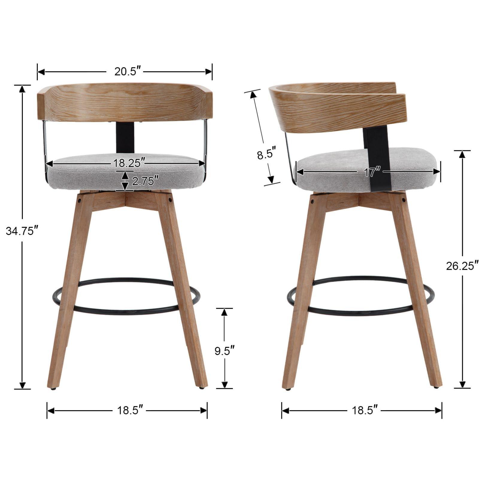 DUOMAY Modern Grey Linen Upholstered 360-Degree Swivel Bar Stool Set of 3 - 26" Counter Height with Footrest & Backrest - Ideal for Kitchen Island & Home Bar - Image 2