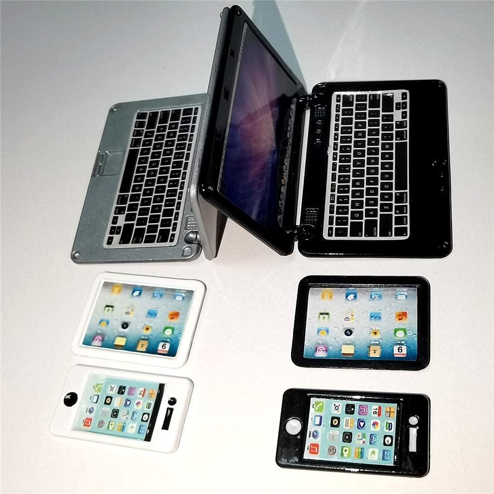 SXFSE Dollhouse Decoration Accessories, 6 Pack 1/12 1/6 Dollhouse Miniature Scene Model Mini Laptop Tablet and Smart Phone Scene Model (Multicolored) - Image 2