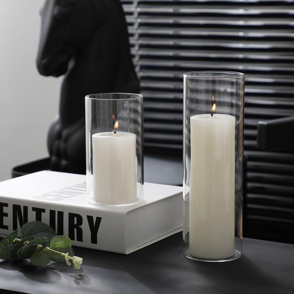 PNJHDZ 24 Pcs White Pillar Candles and Glass Candle Holders, Clear Cylinder Vases Pillar Candle Holders for Pillar Candles, Hurricane Candle Set for Wedding Party, Event, Home Office Decor - Image 8