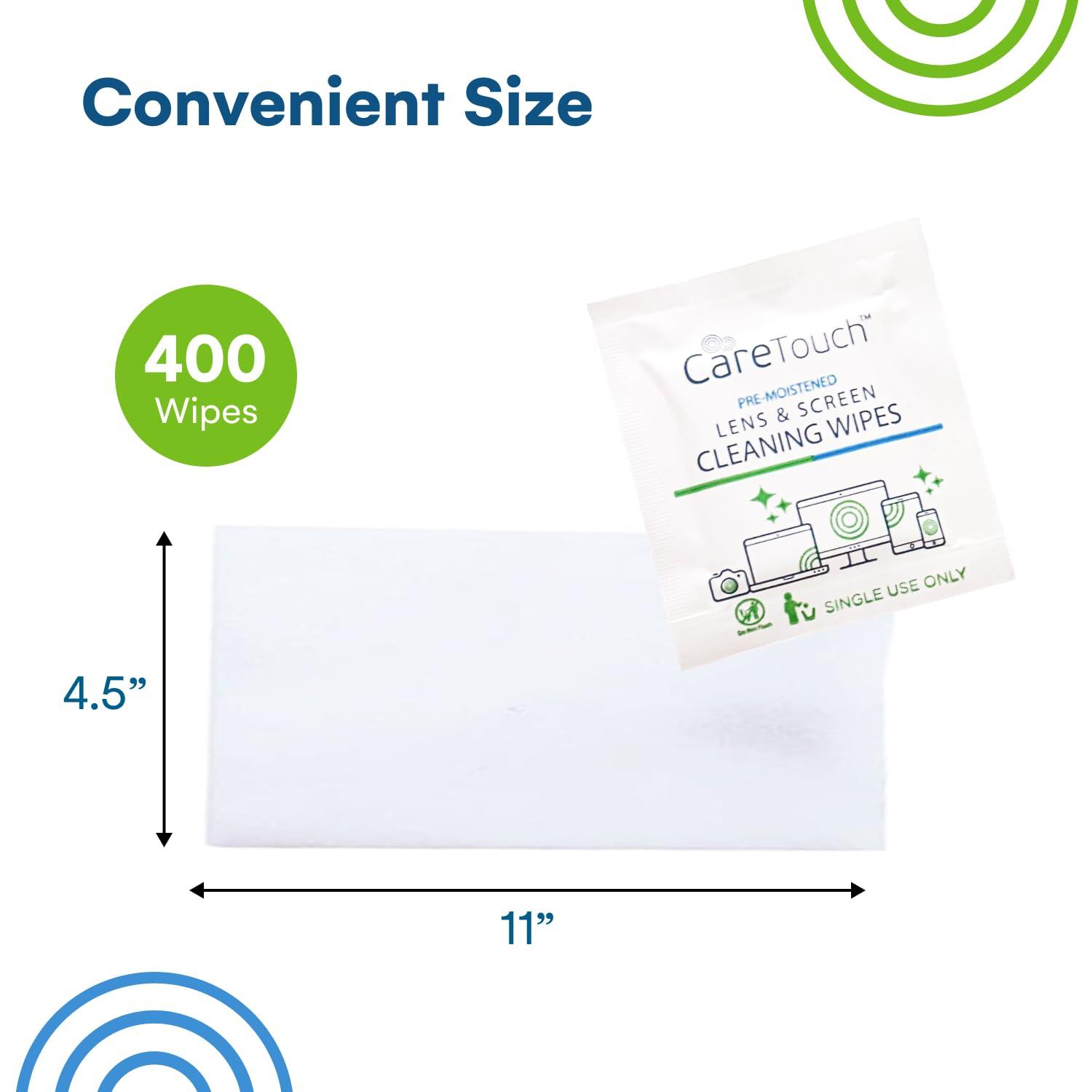Care Touch Lens Wipes for Eyeglasses - 400 Count Individually Wrapped Pre-Moistened Wipes, 4.5x11-Inch - Sunglasses, Screens, and Glasses Cleaner - Gentle and Portable for Cleaning of Devices - Image 3