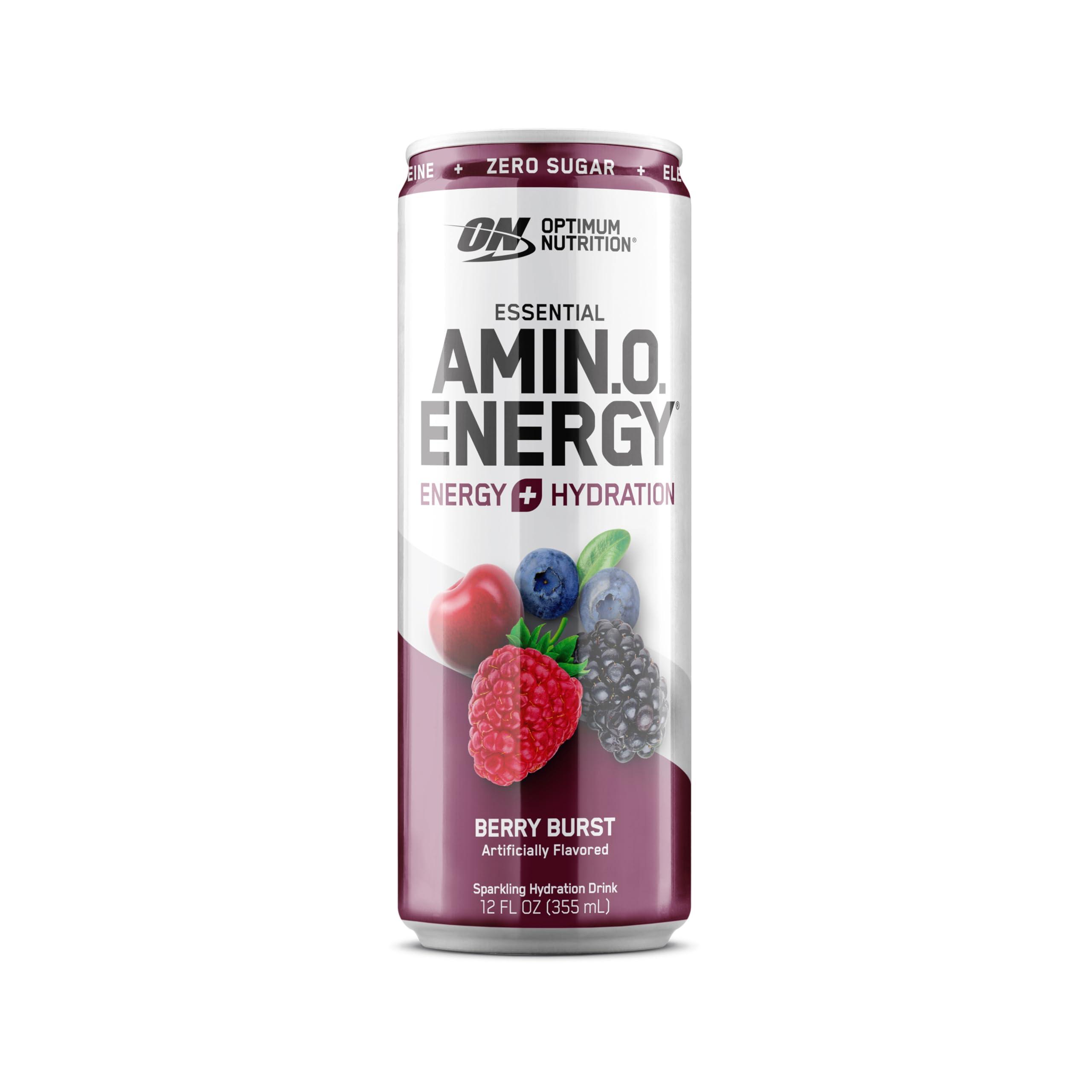 Optimum Nutrition Amino Energy Sparkling Hydration Drink, Electrolytes, Caffeine, Amino Acids, BCAAs, Sugar Free, Berry Burst, 12 Fl Oz, 12 Pack - Image 8
