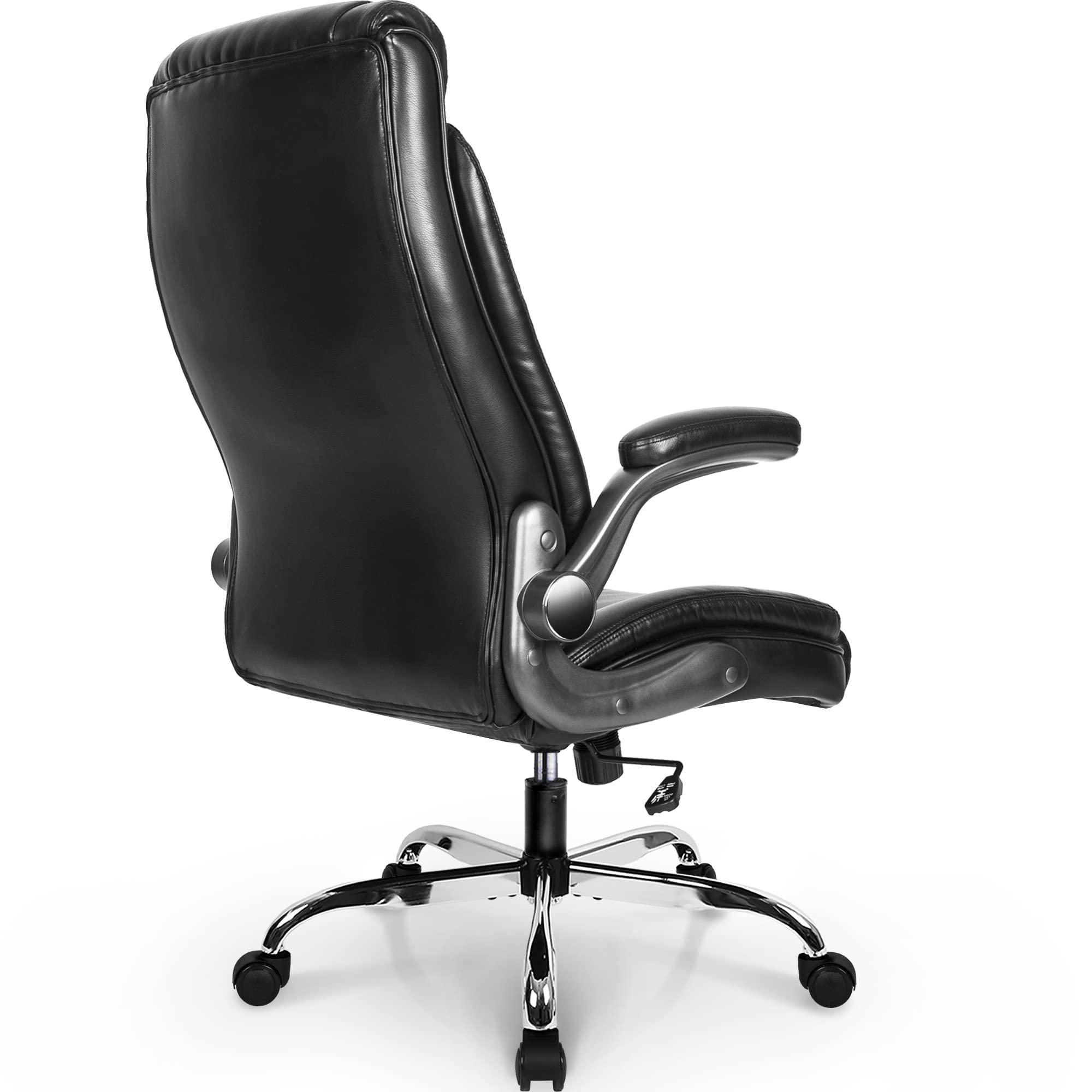 NEO CHAIR Executive Office Chair Ergonomic PU Leather High Back Computer Desk Chair for Home and Office Adjustable Flip-Up Armrests Lumbar Support Comfy Swivel Task Tilt Rocking (Black) - Image 8