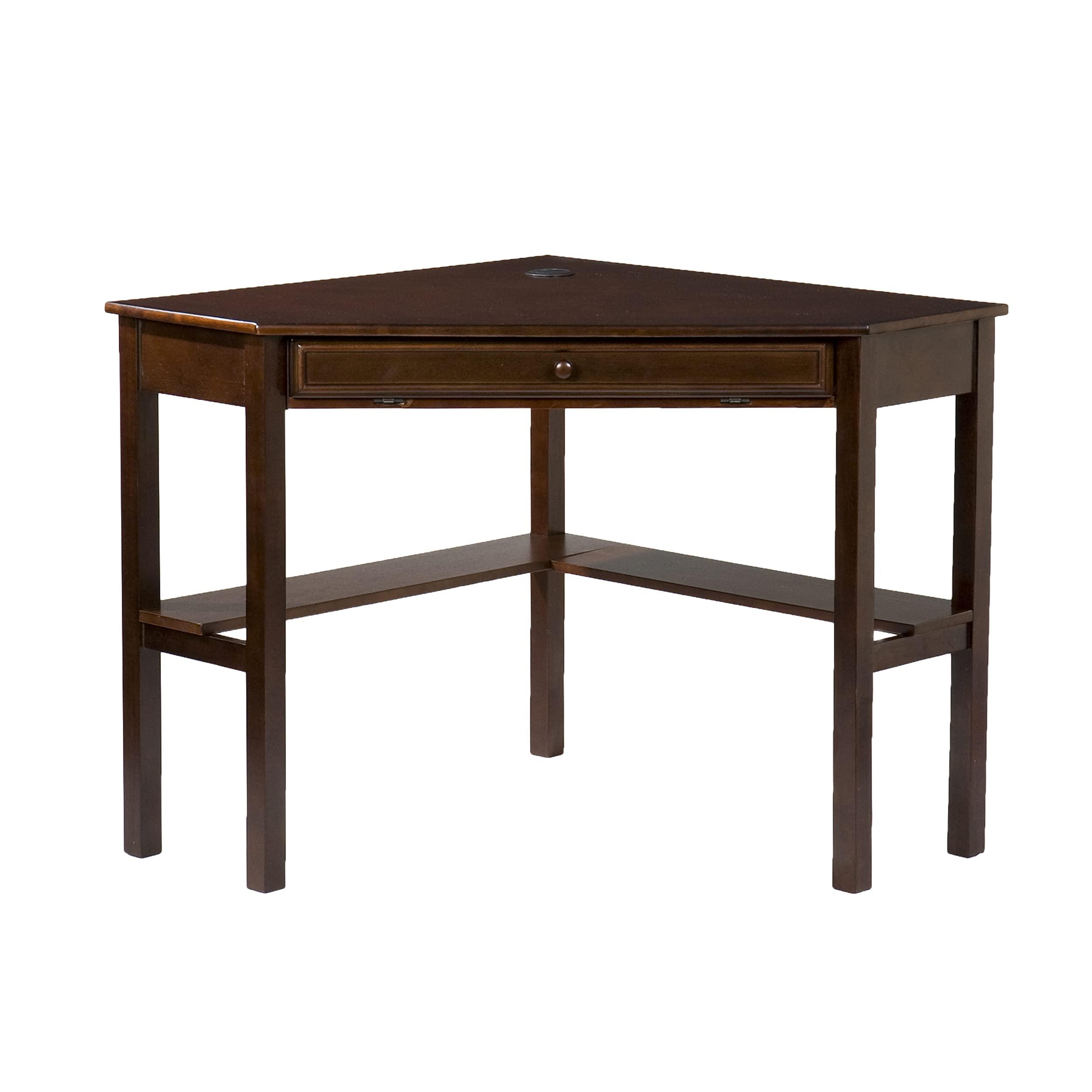 SEI Furniture Space Saving Corner Computer Slide Out Keyboard Tray Desk, Espresso - Image 4